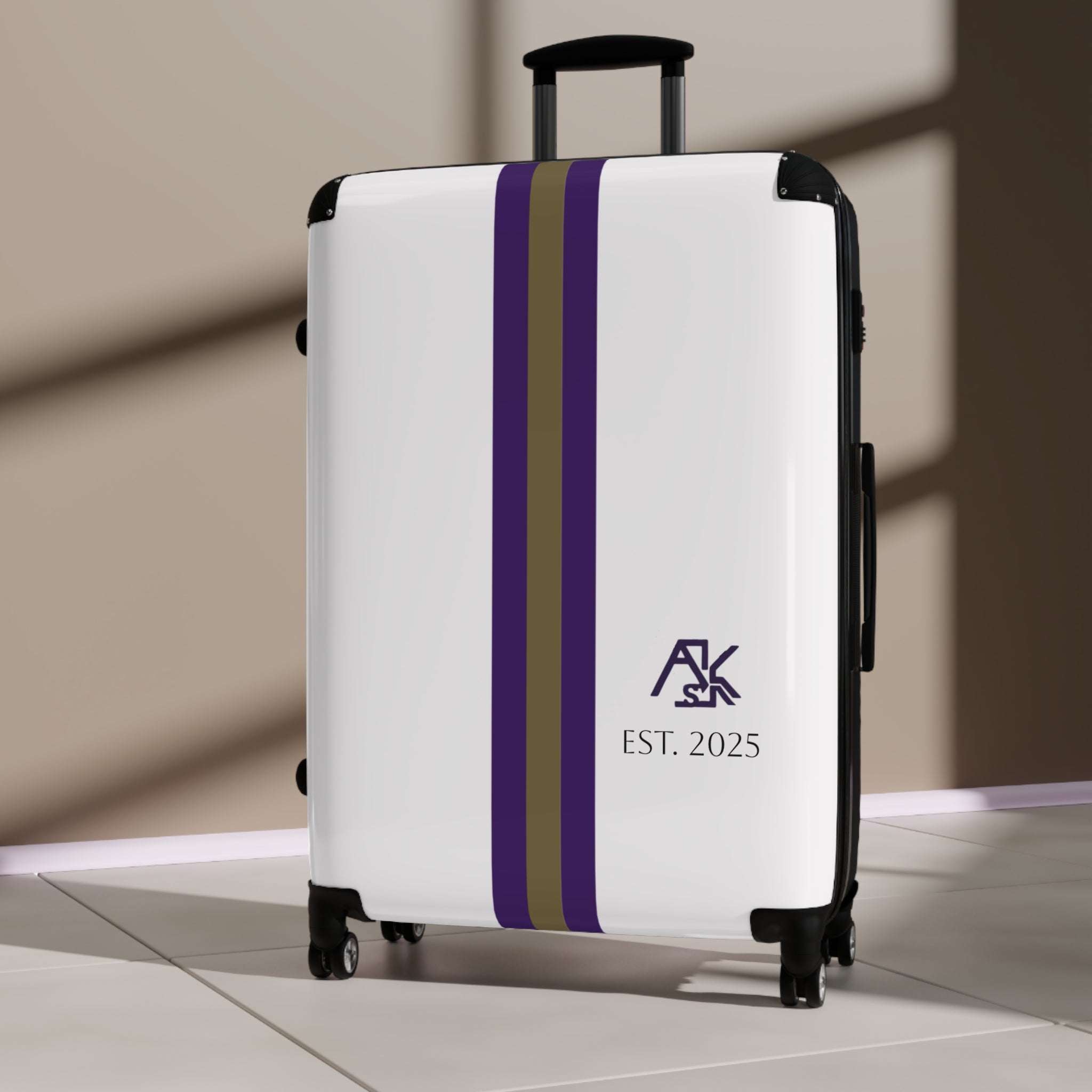 Striped Monogram Carry-On Suitcase — Personalized "AK" Est. 2023 Travel Luggage