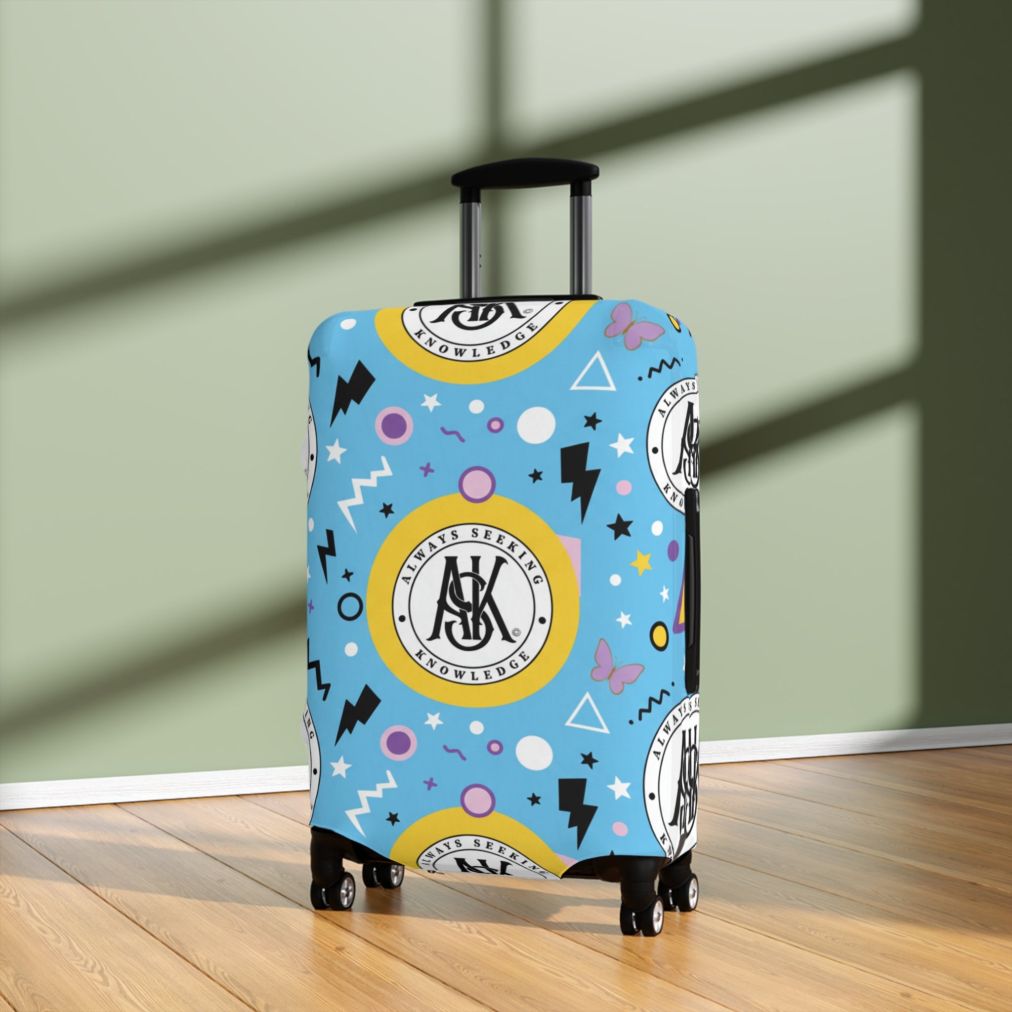 Retro Blue Luggage Cover with Monogram Emblem