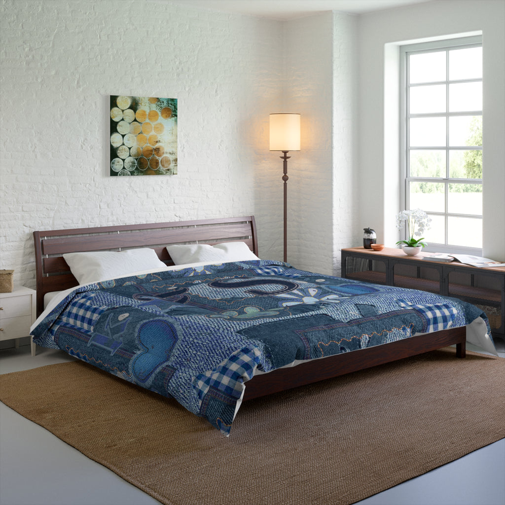 Monogram Pet Patchwork Comforter - Blue Paw & Heart Bedding