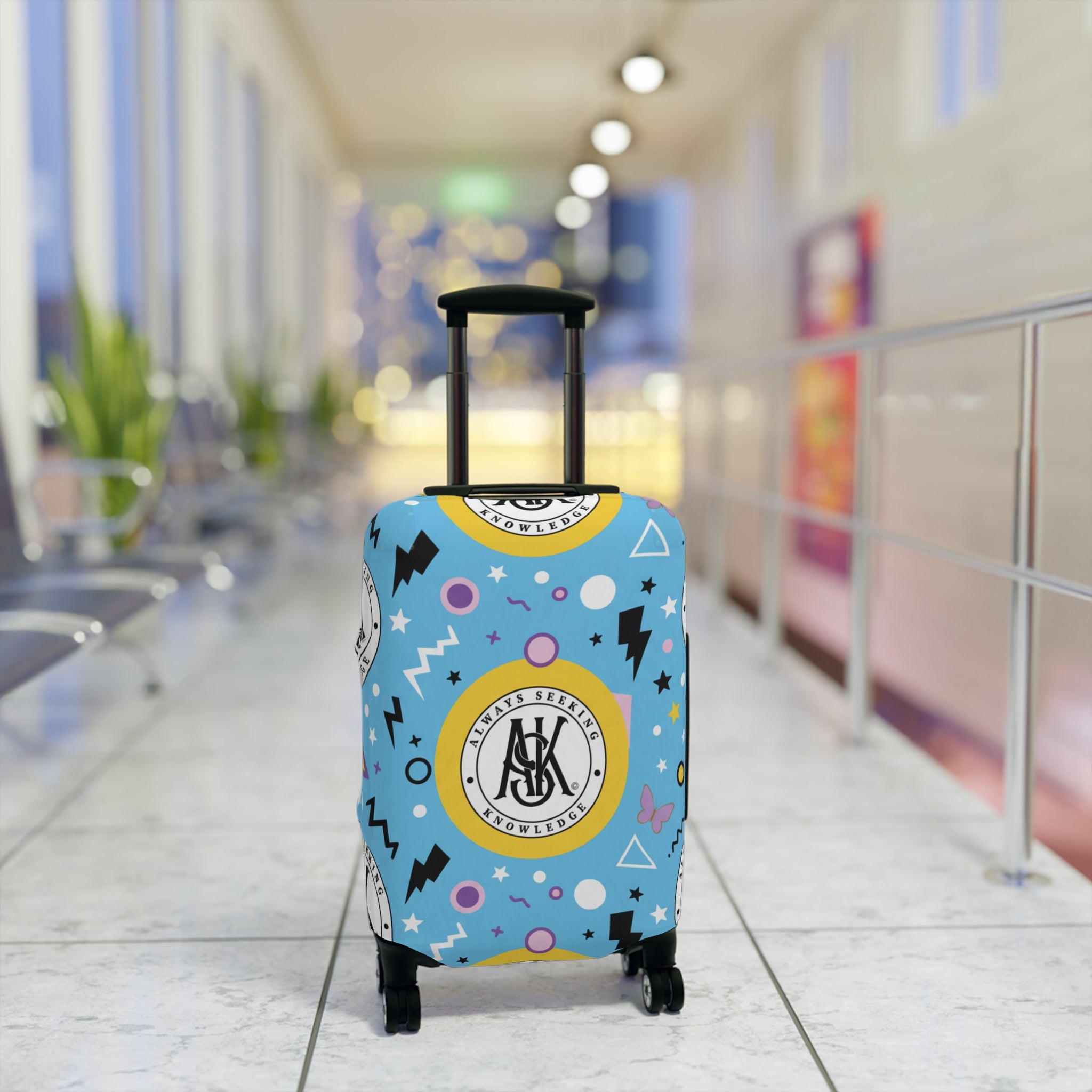 Retro Blue Luggage Cover with Monogram Emblem