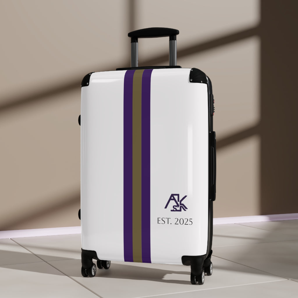 Striped Monogram Carry-On Suitcase — Personalized "AK" Est. 2023 Travel Luggage