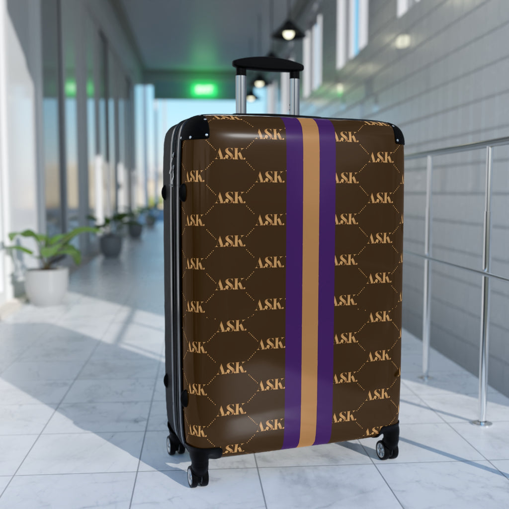 Monogram Stripe Suitcase — Luxury Brown & Purple Carry-On with Repeat Logo