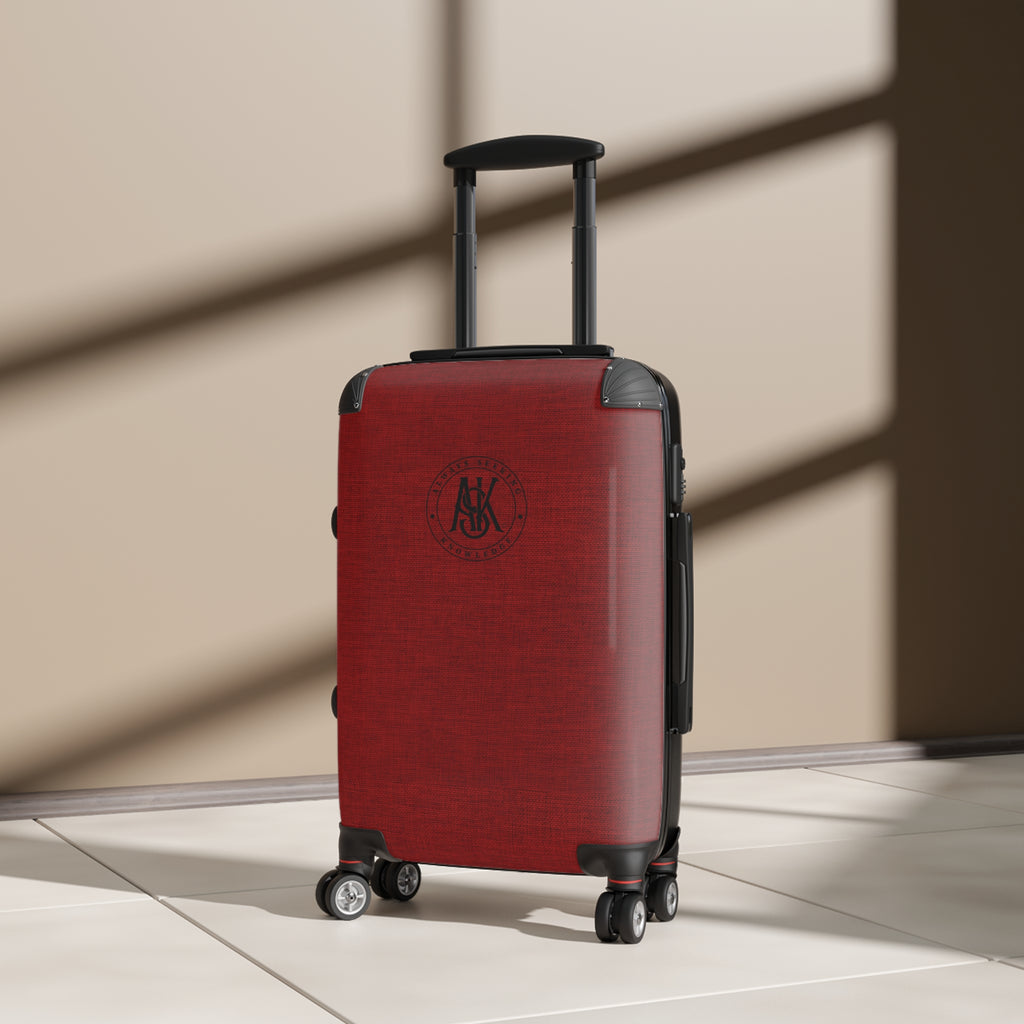 Red Monogram Carry-On Suitcase – Personalized Travel Luggage with Classic Crest