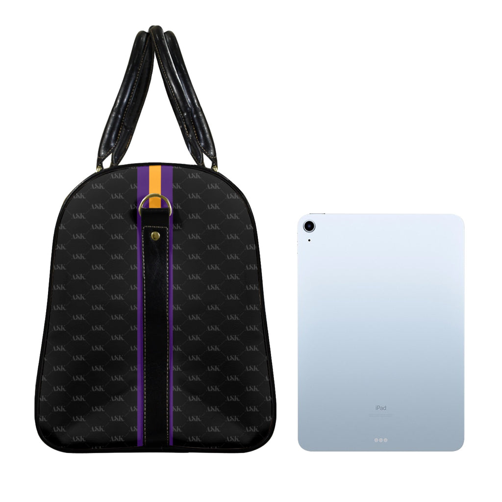 BLACK AND TAN PURPLE AND GOLD Custom Travel Bag-Large (Black Long Patch)(Model 1734)