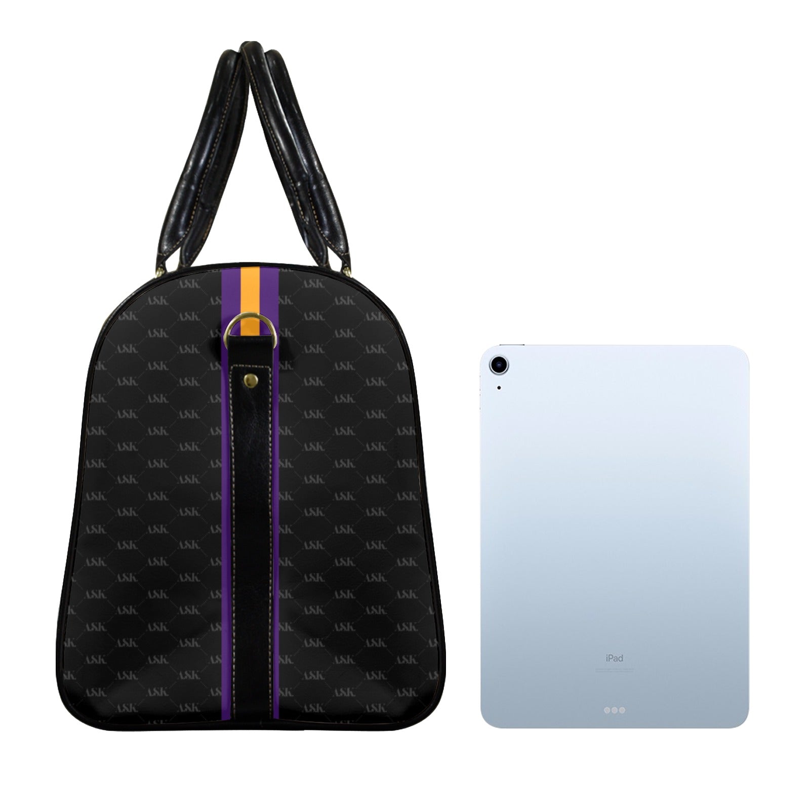 BLACK AND TAN PURPLE AND GOLD Custom Travel Bag-Large (Black Long Patch)(Model 1734)