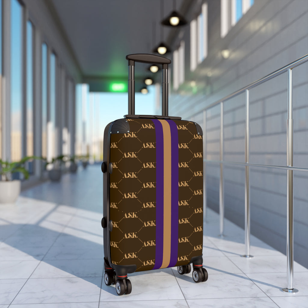 Monogram Stripe Suitcase — Luxury Brown & Purple Carry-On with Repeat Logo