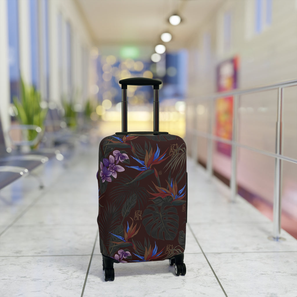 Tropical Night Luggage Cover — Dark Floral Suitcase Protector