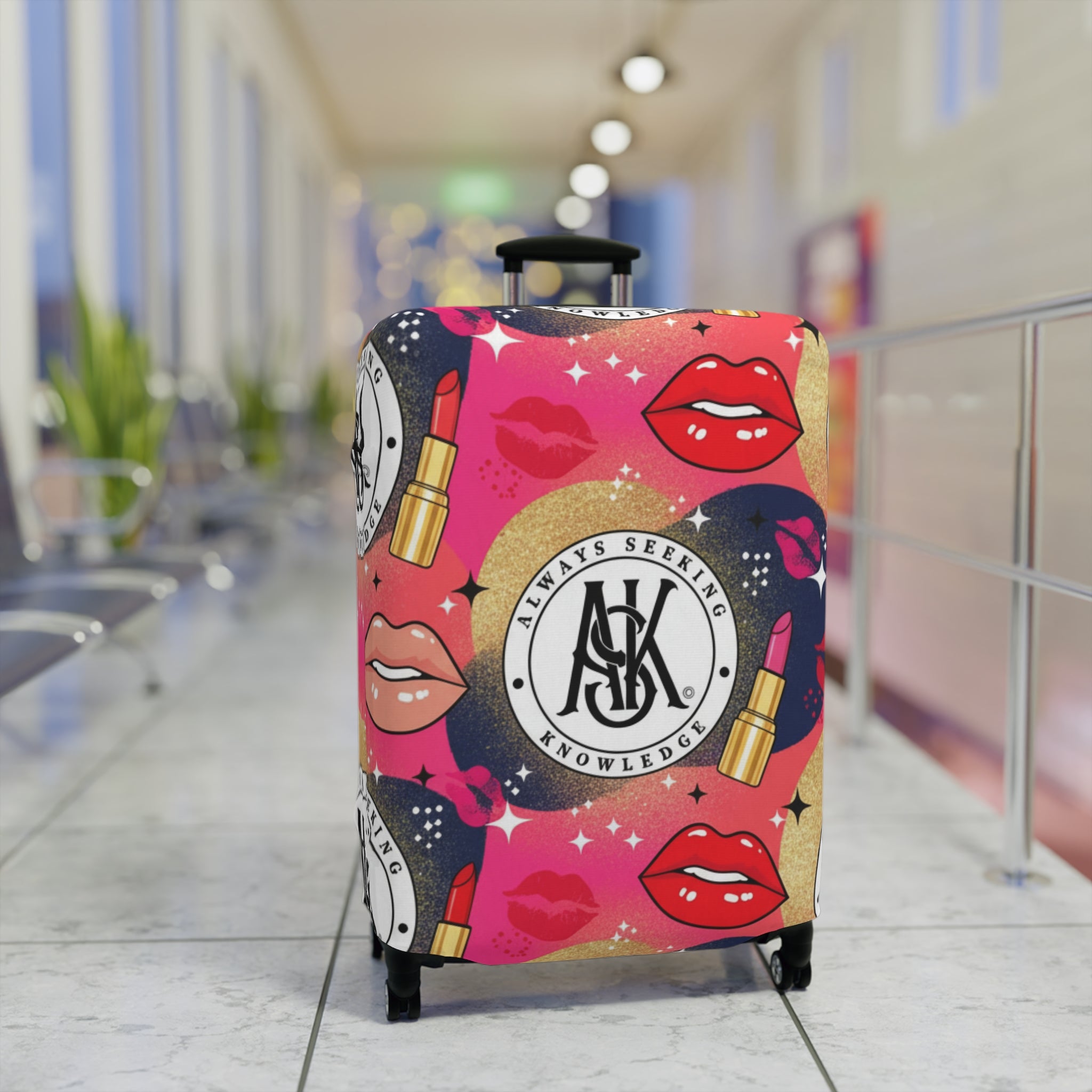 Cosmetic Pop Art Luggage Cover — Bold Lipstick & Kiss Print Travel Protector