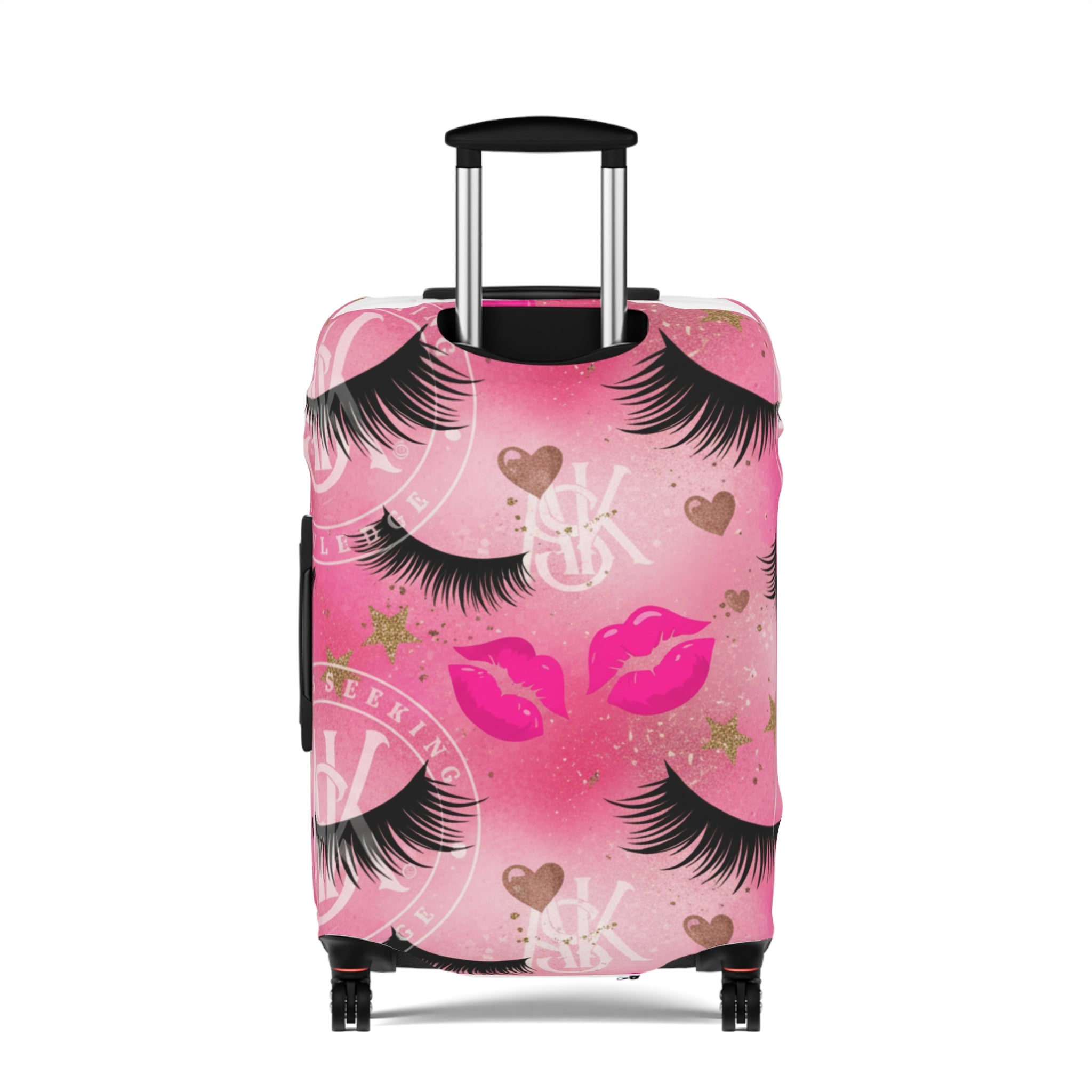 Pink Kiss & Lashes Luggage Cover — Cute Travel Protector for Women