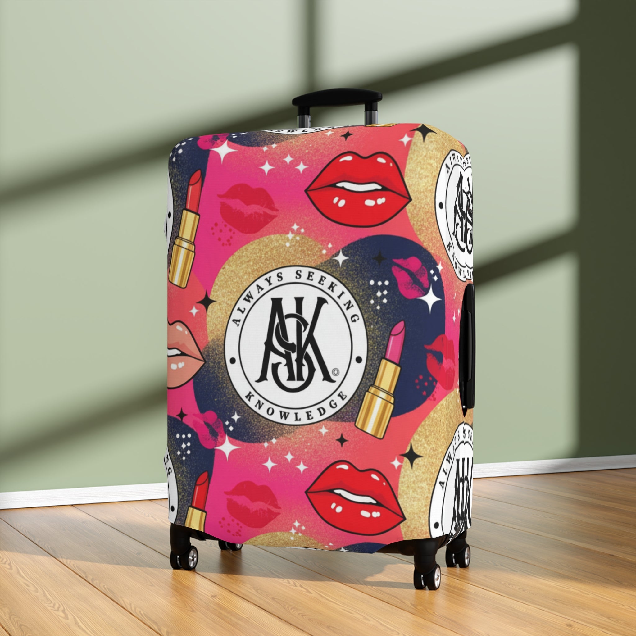 Cosmetic Pop Art Luggage Cover — Bold Lipstick & Kiss Print Travel Protector
