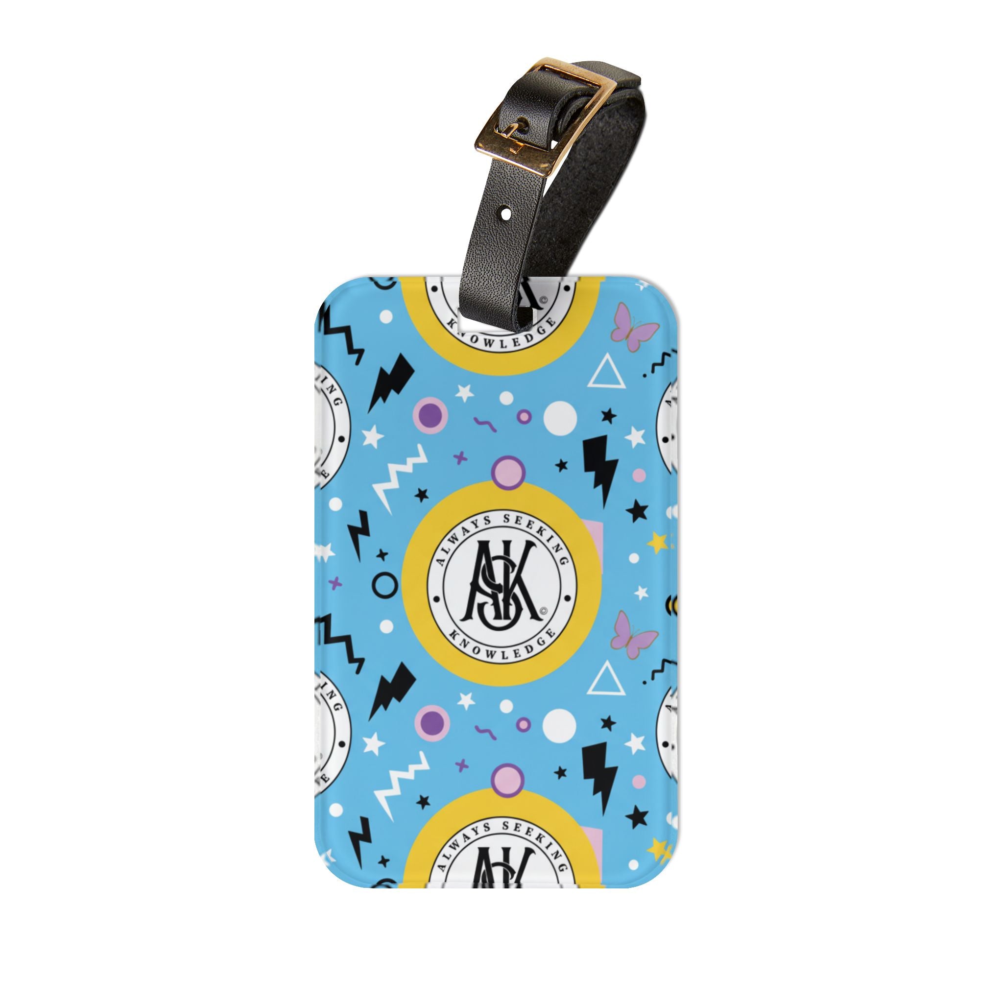 Retro Blue Monogram Luggage Tag — Personalized Initials Travel ID