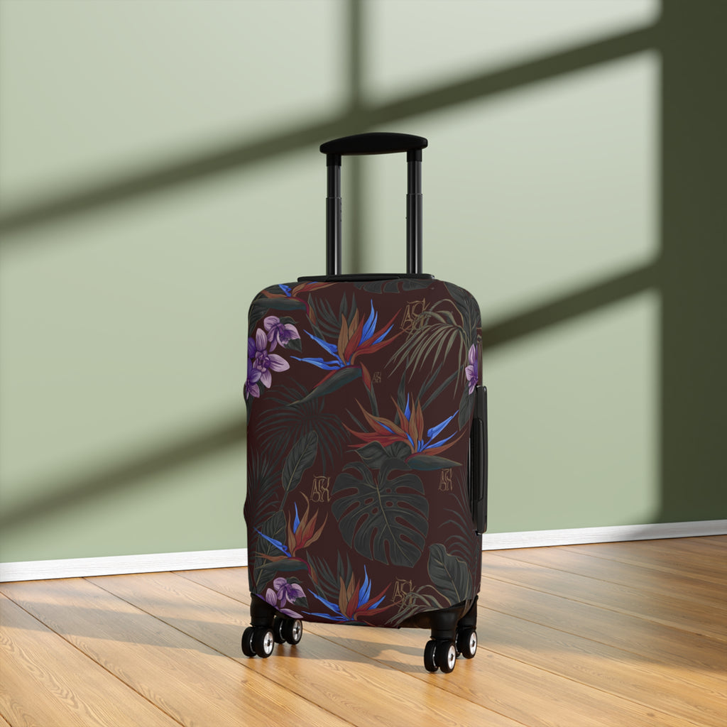 Tropical Night Luggage Cover — Dark Floral Suitcase Protector