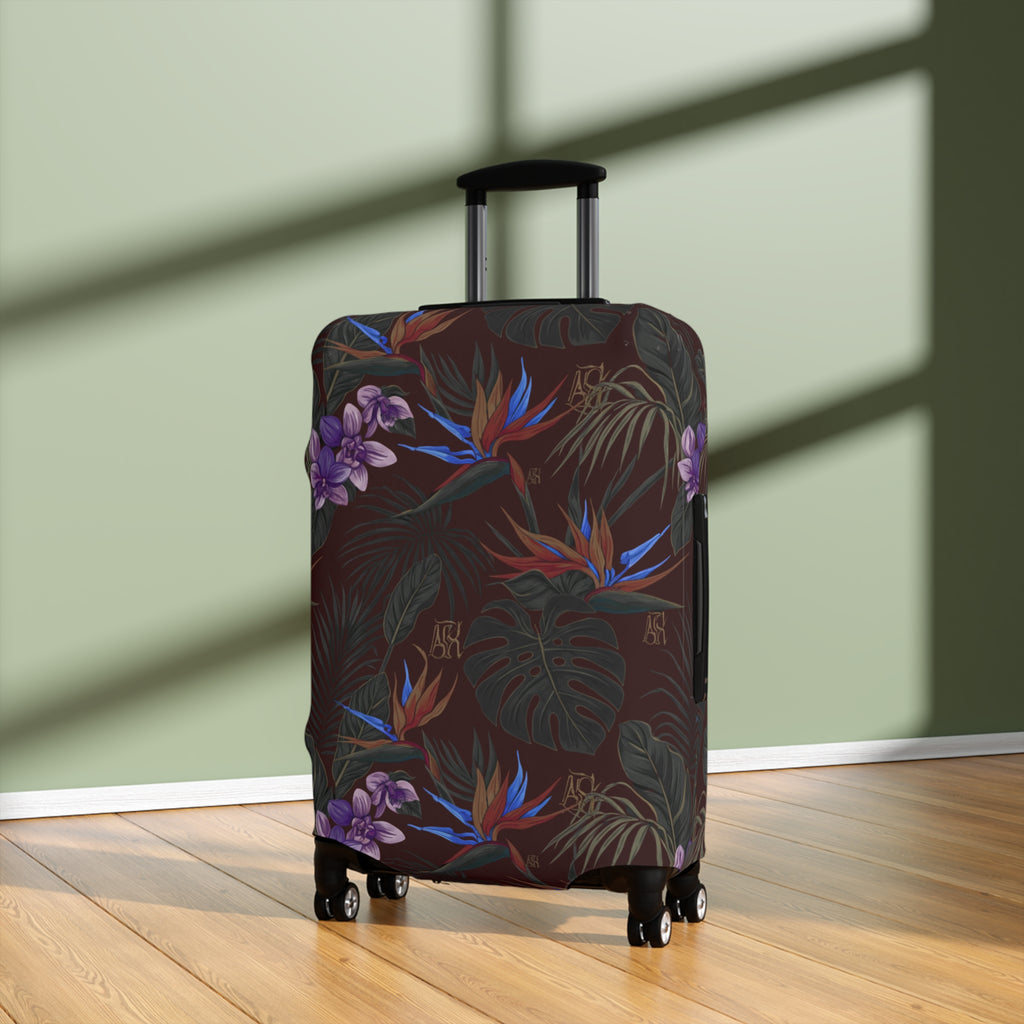 Tropical Night Luggage Cover — Dark Floral Suitcase Protector