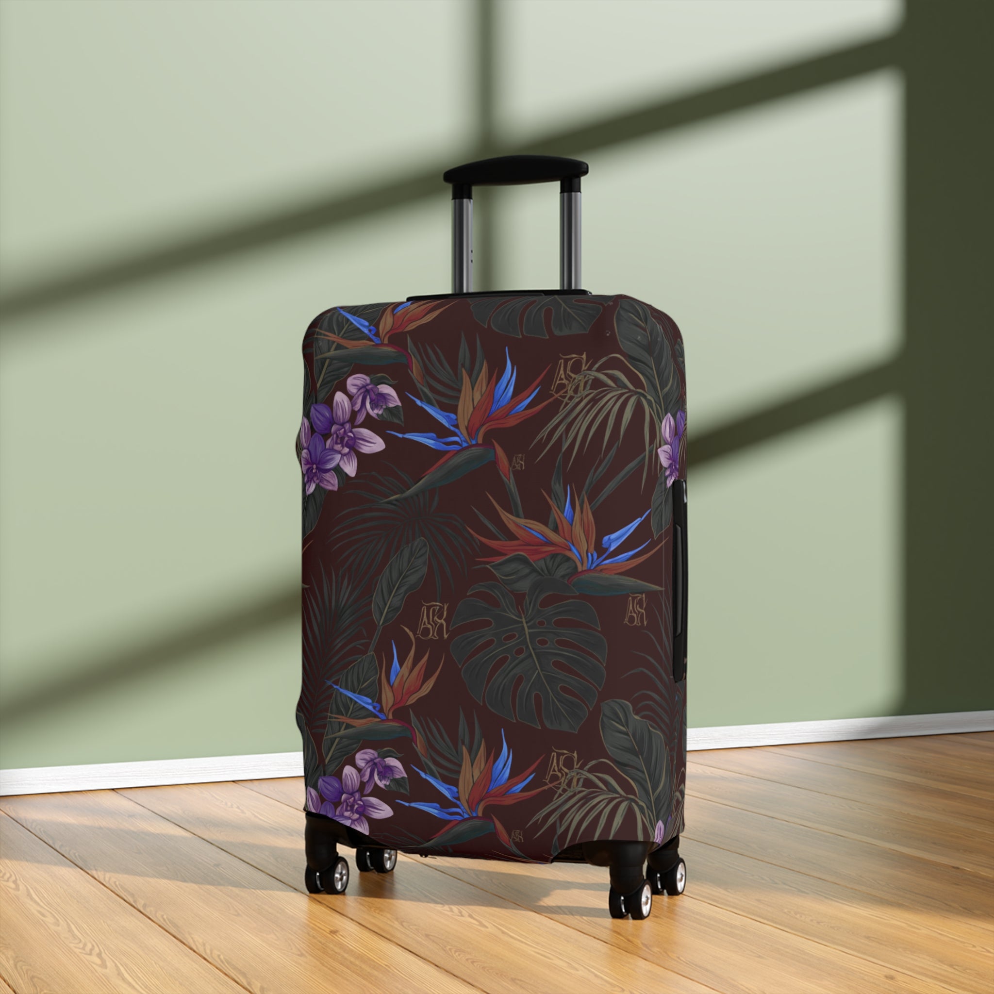 Tropical Night Luggage Cover — Dark Floral Suitcase Protector