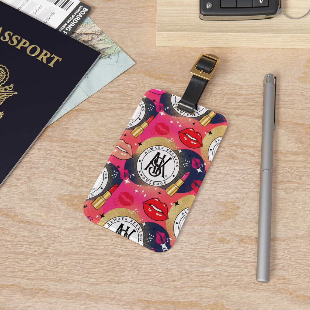 Cosmetic Kiss Luggage Tag — Glam Makeup Pattern Travel ID