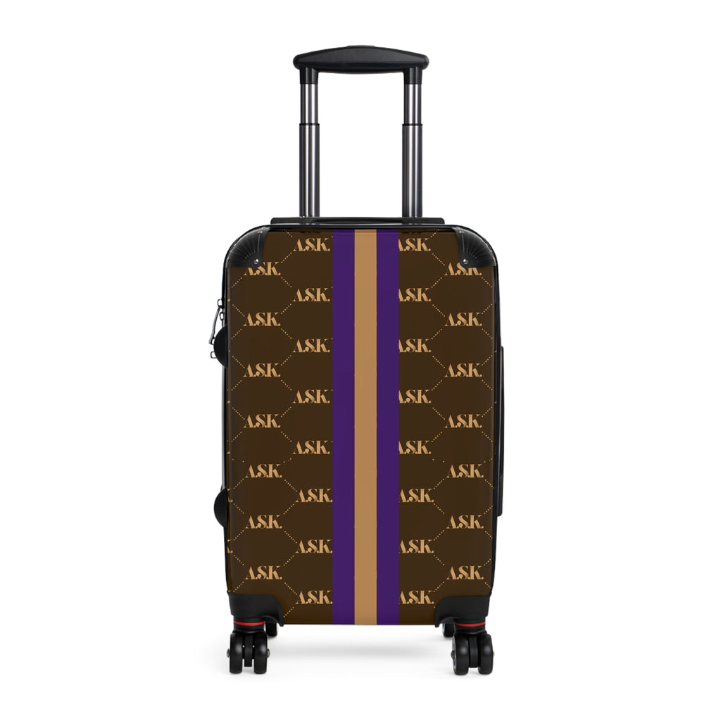 Monogram Stripe Suitcase — Luxury Brown & Purple Carry-On with Repeat Logo