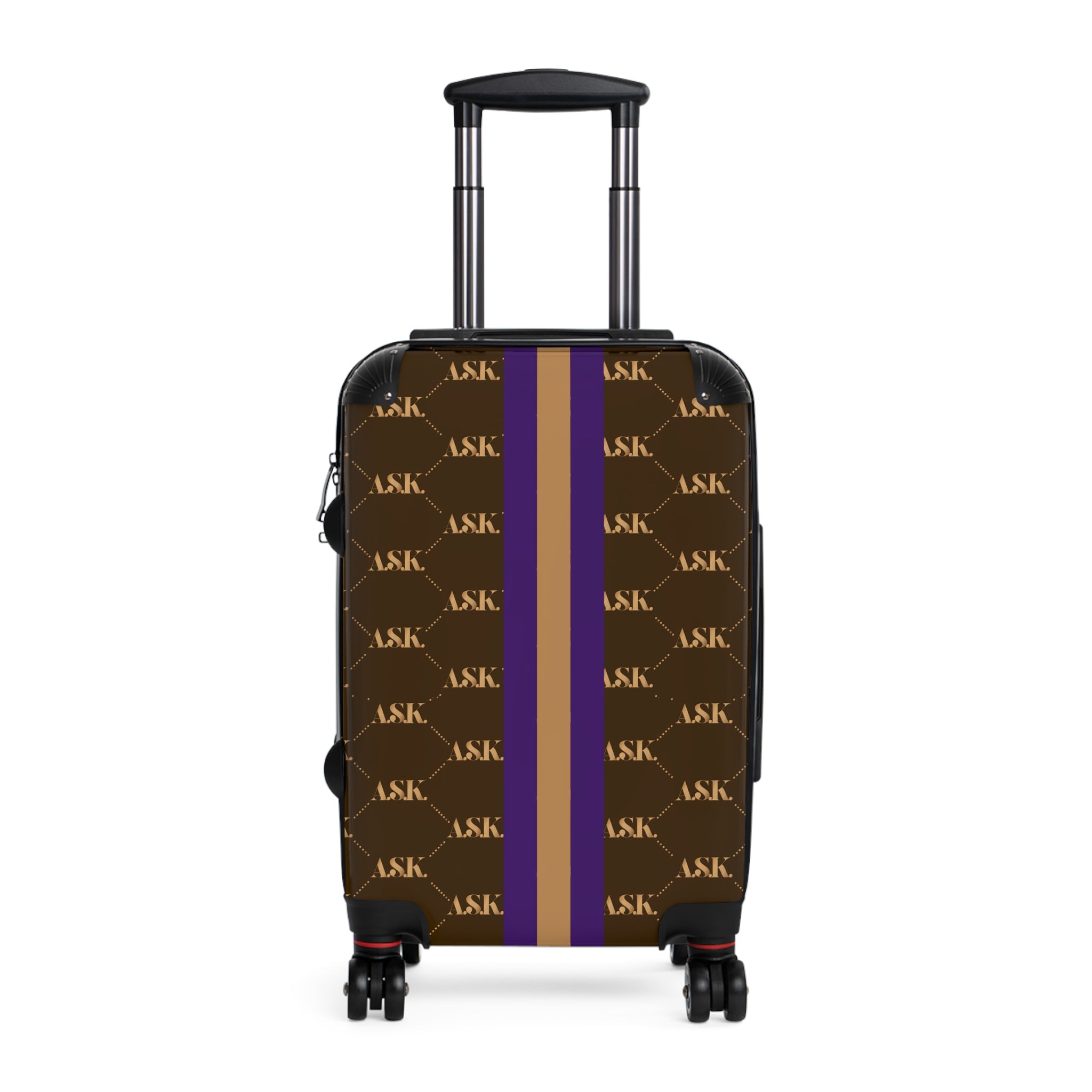 Monogram Stripe Suitcase — Luxury Brown & Purple Carry-On with Repeat Logo