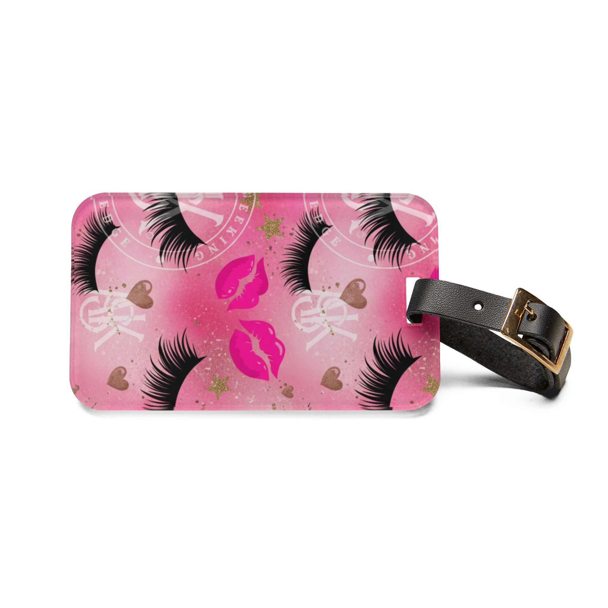 Pink Glam Luggage Tag — Eyelash & Lip Print Travel ID