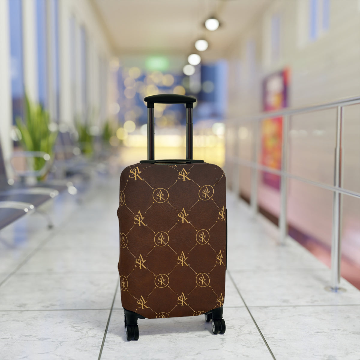 Monogrammed Brown Luggage Cover – Luxury Travel Protector