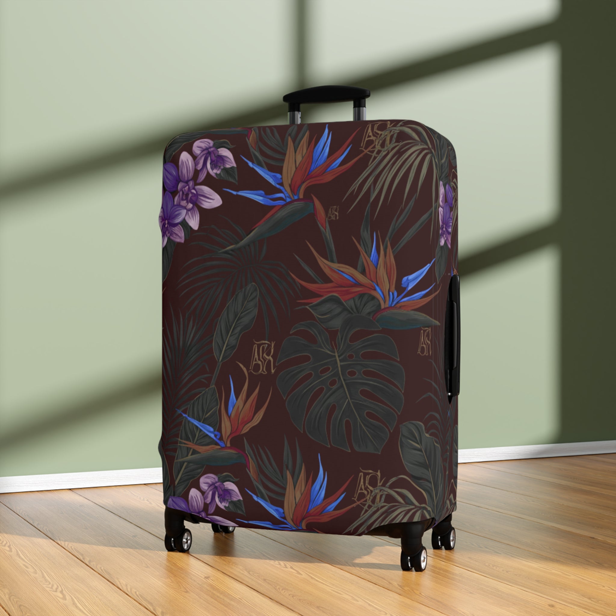 Tropical Night Luggage Cover — Dark Floral Suitcase Protector