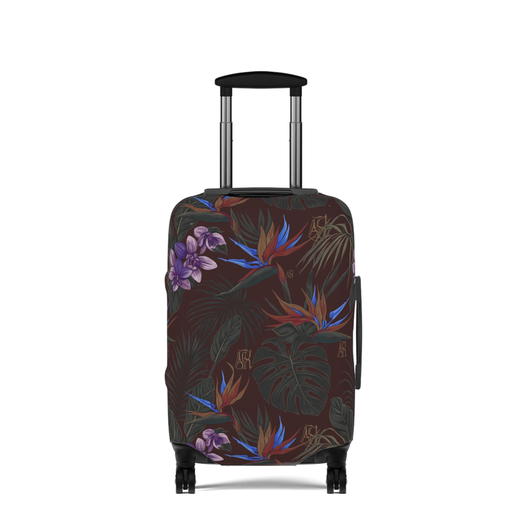 Tropical Night Luggage Cover — Dark Floral Suitcase Protector