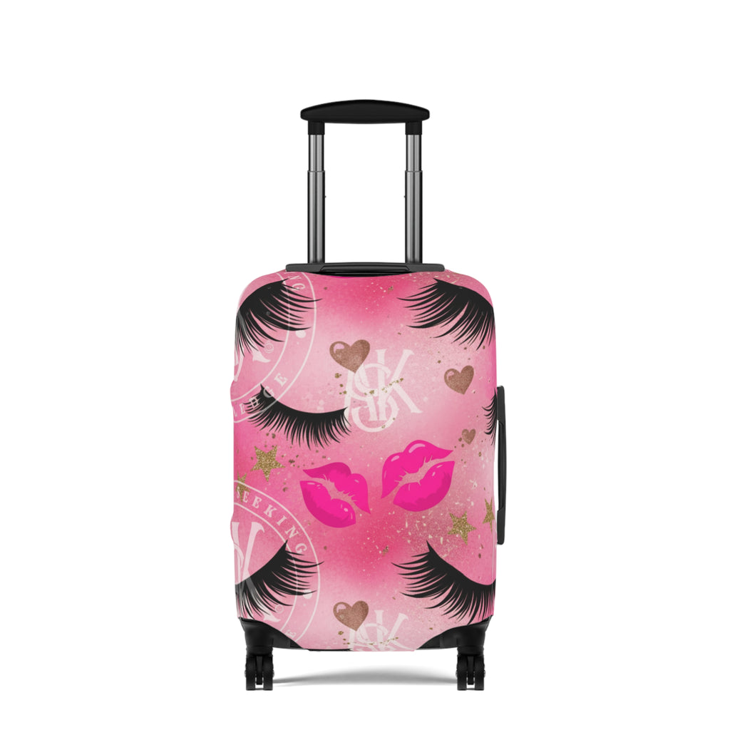 Pink Kiss & Lashes Luggage Cover — Cute Travel Protector for Women