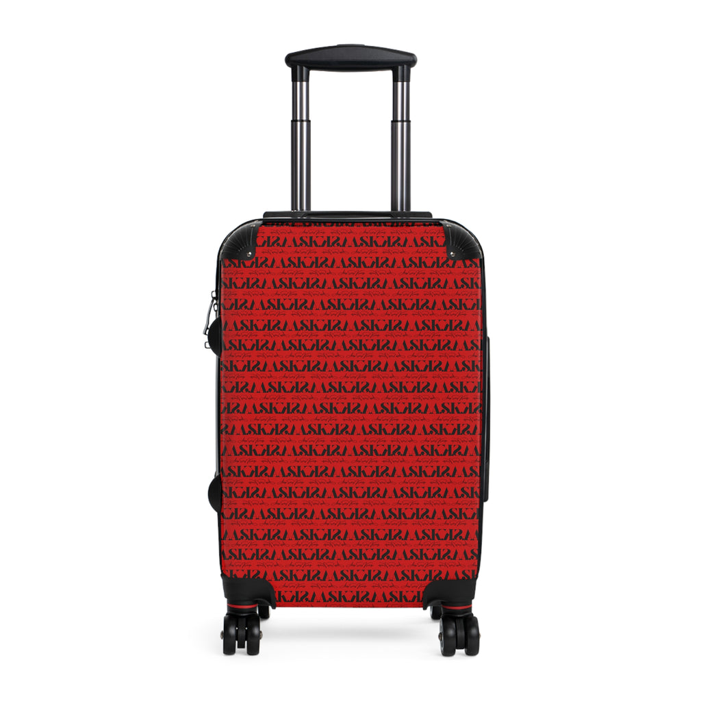 Red Script Pattern Carry-On Suitcase – Travel Luggage with Repeating Text Design
