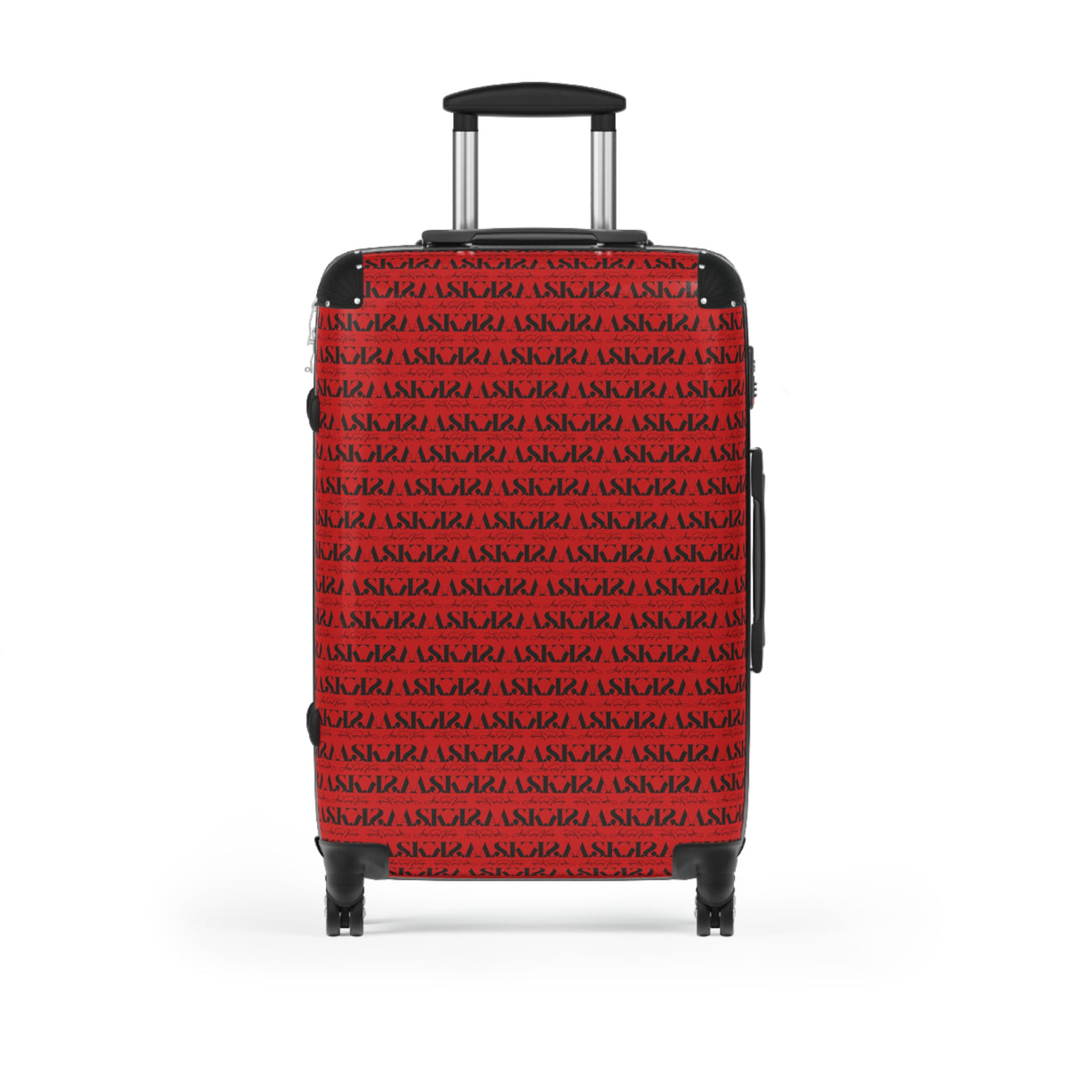 Red Script Pattern Carry-On Suitcase – Travel Luggage with Repeating Text Design