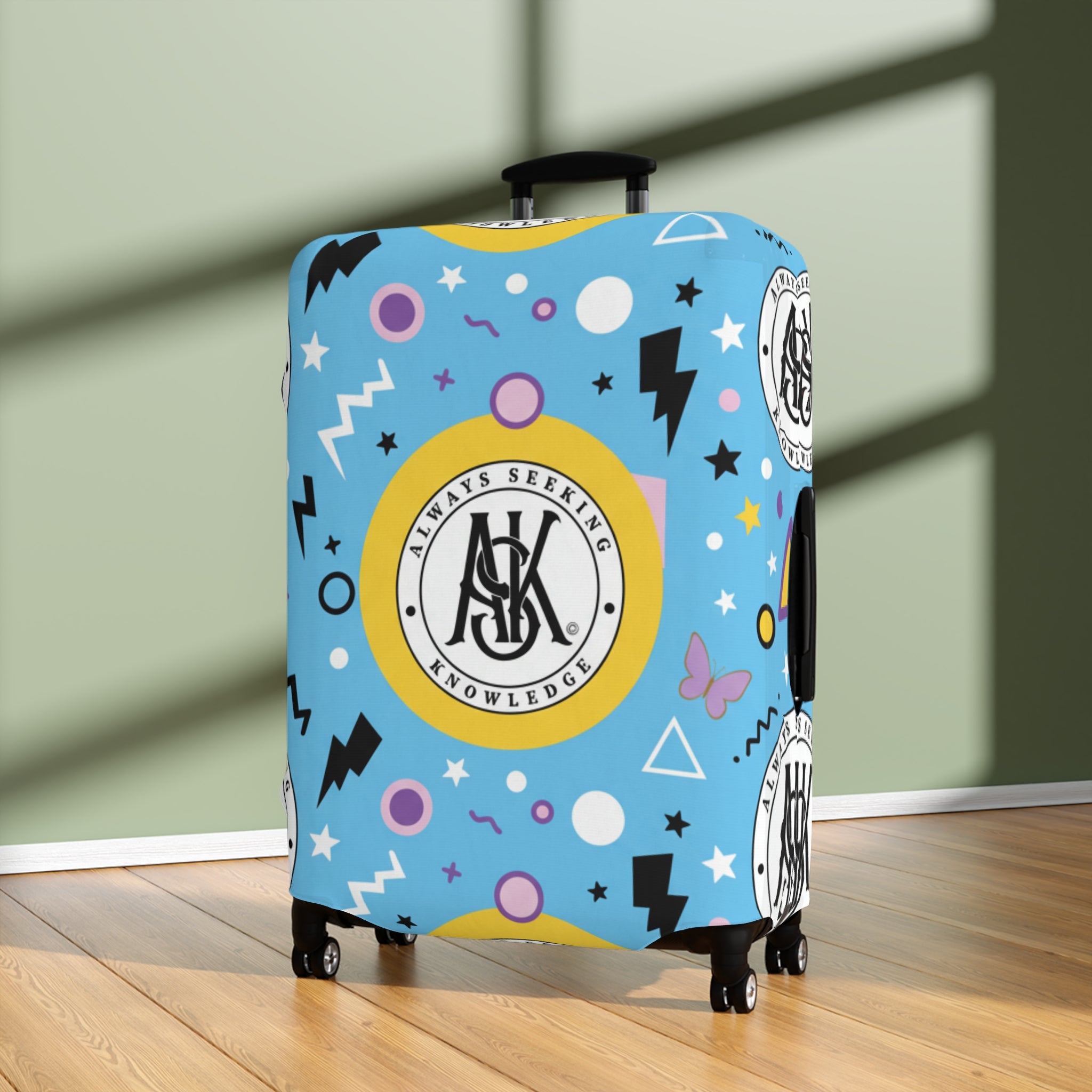 Retro Blue Luggage Cover with Monogram Emblem