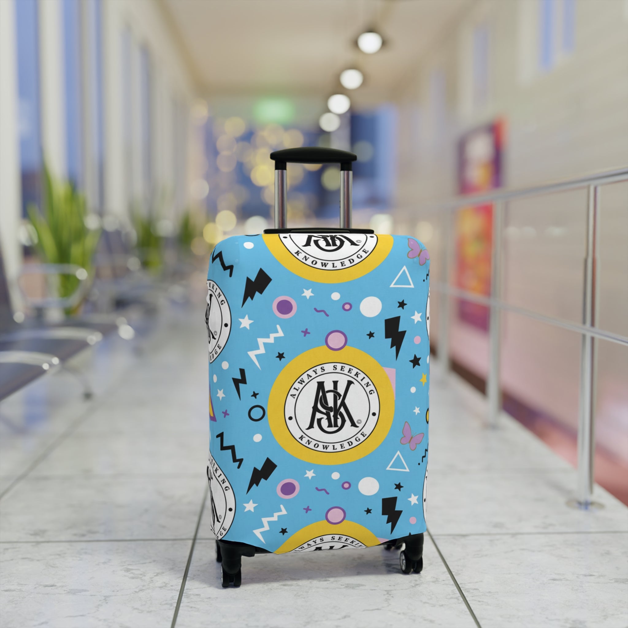 Retro Blue Luggage Cover with Monogram Emblem