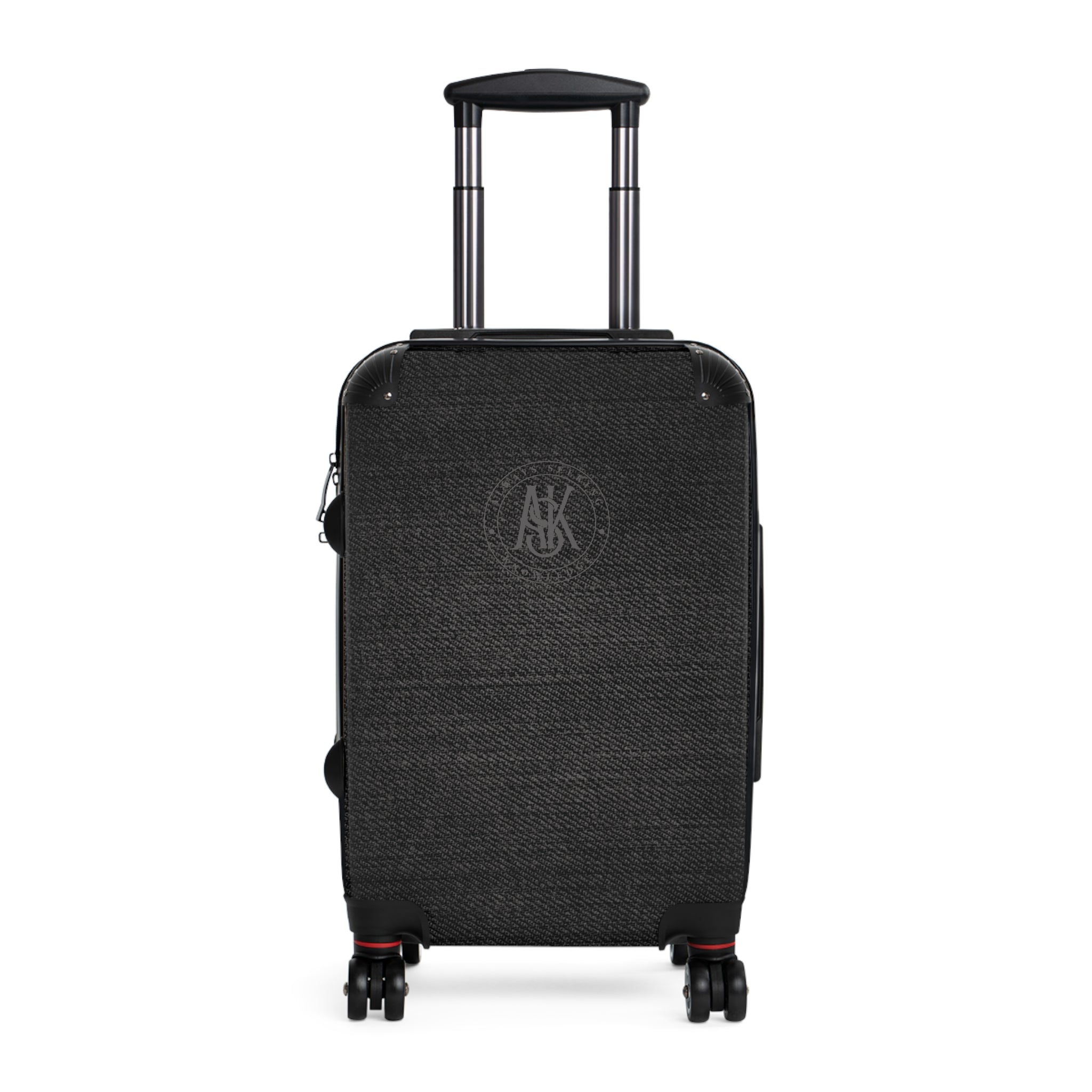 Carry-On Suitcase with Monogrammed Circle Logo — Durable Black Travel Luggage