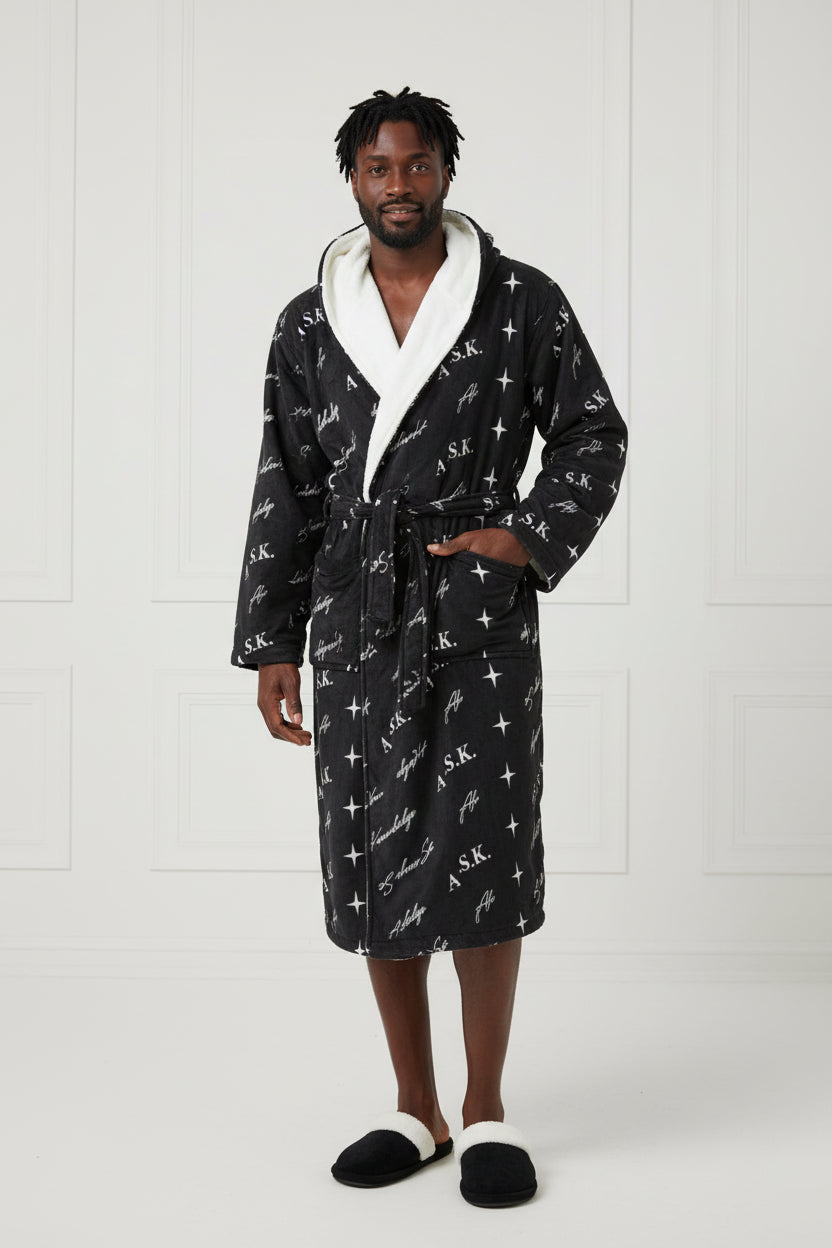 ASK Unisex Flannel Hooded bathrobe