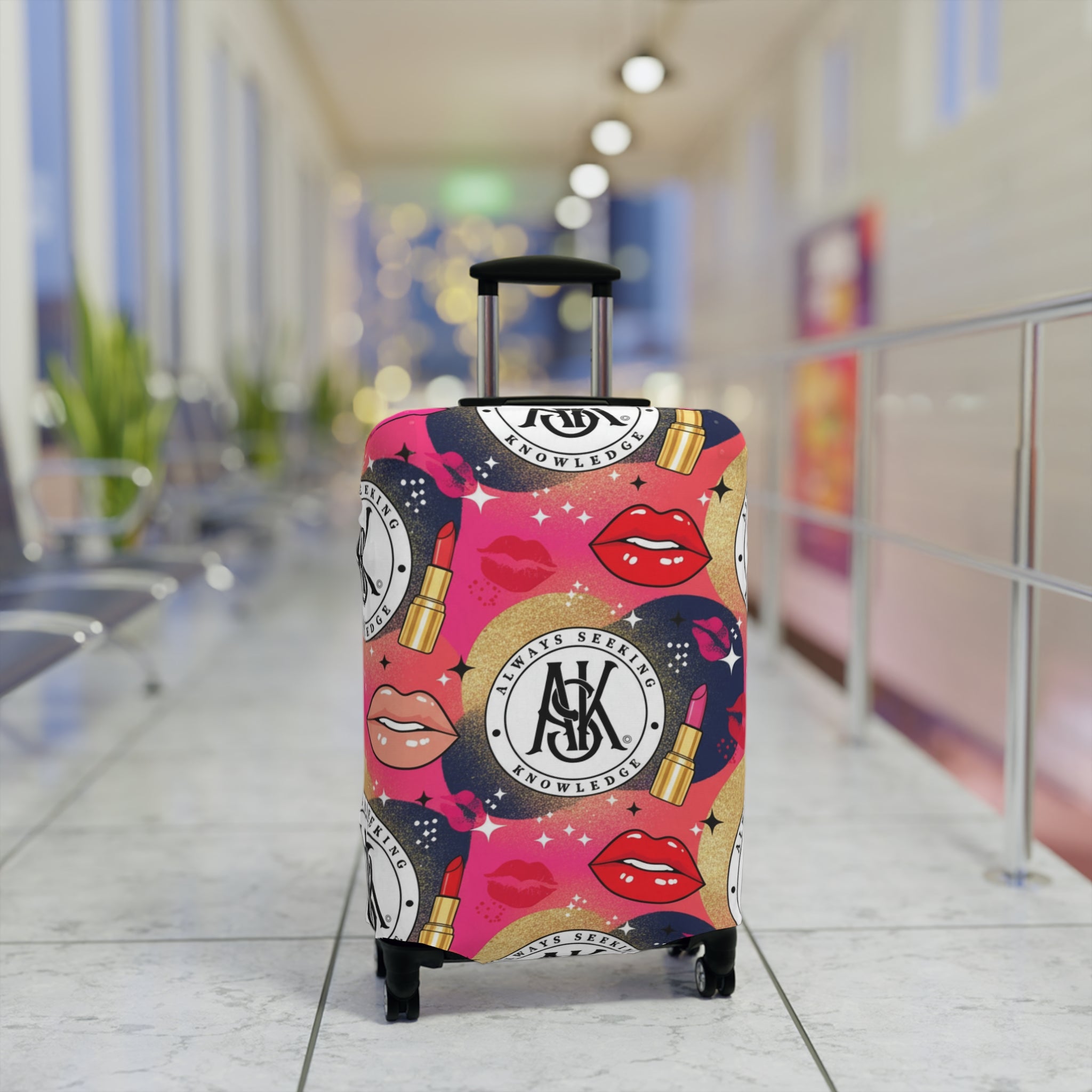 Cosmetic Pop Art Luggage Cover — Bold Lipstick & Kiss Print Travel Protector