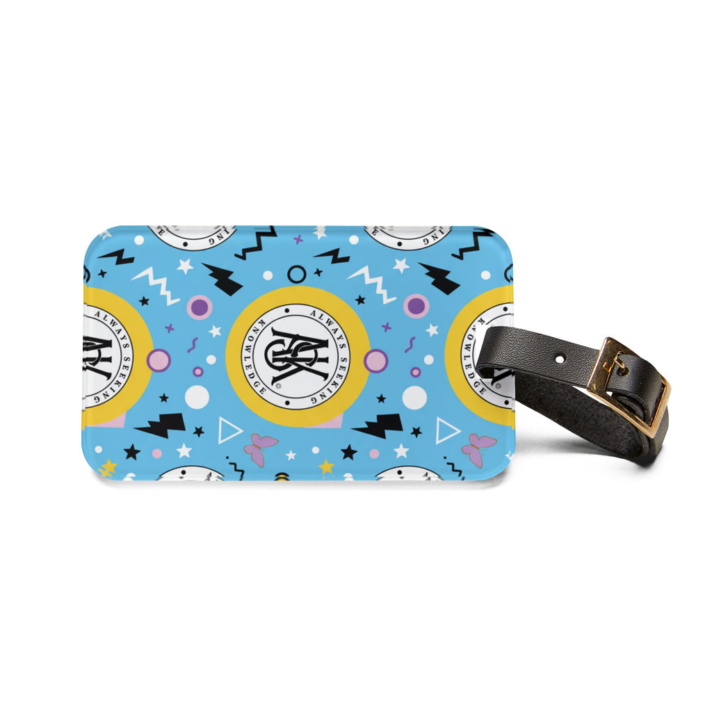 Retro Blue Monogram Luggage Tag — Personalized Initials Travel ID