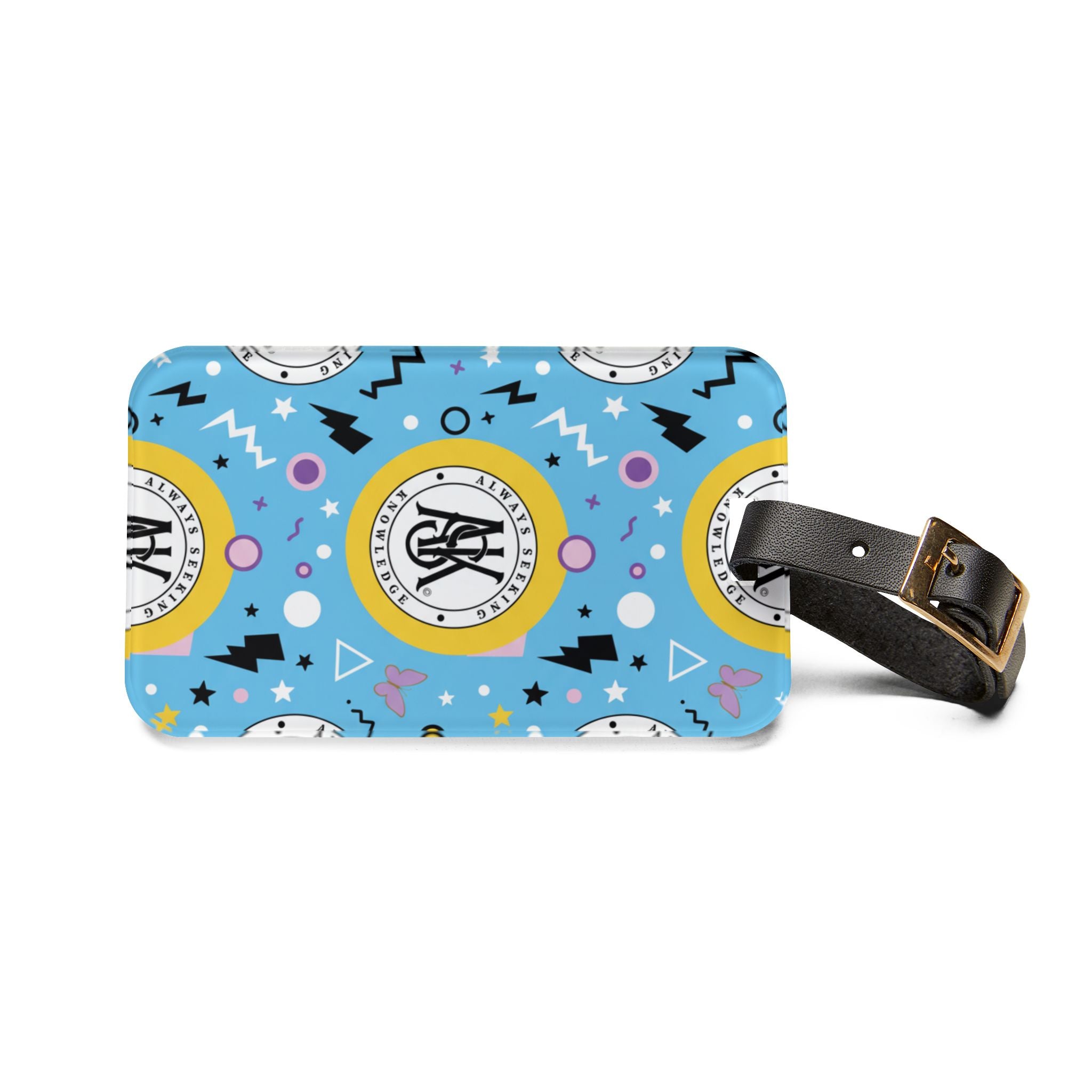 Retro Blue Monogram Luggage Tag — Personalized Initials Travel ID