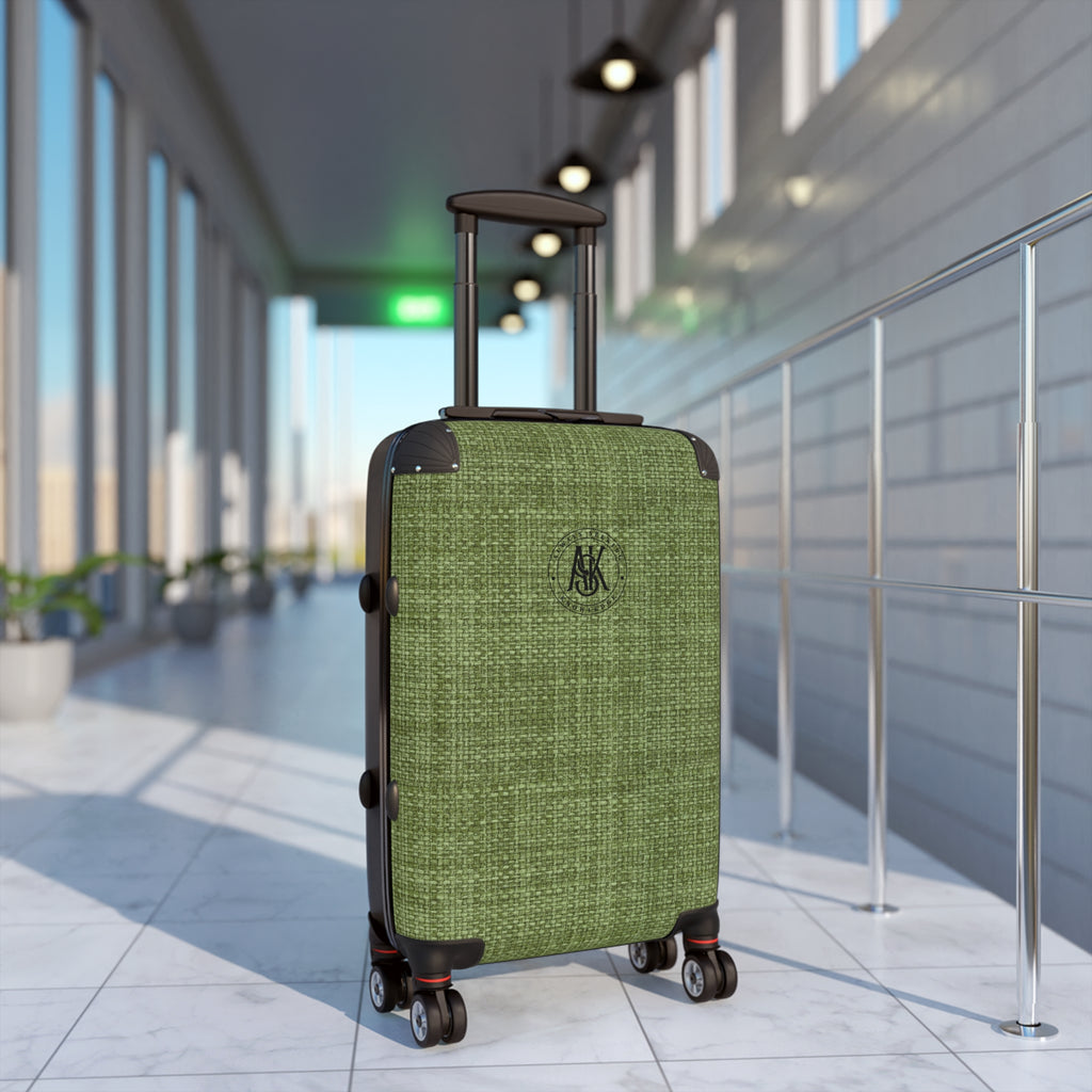 Green Linen Monogram Suitcase — Personalized Carry-On Luggage