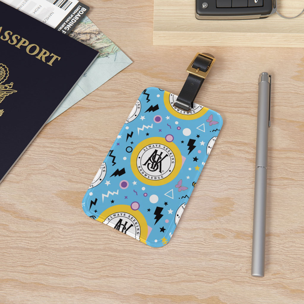 Retro Blue Monogram Luggage Tag — Personalized Initials Travel ID