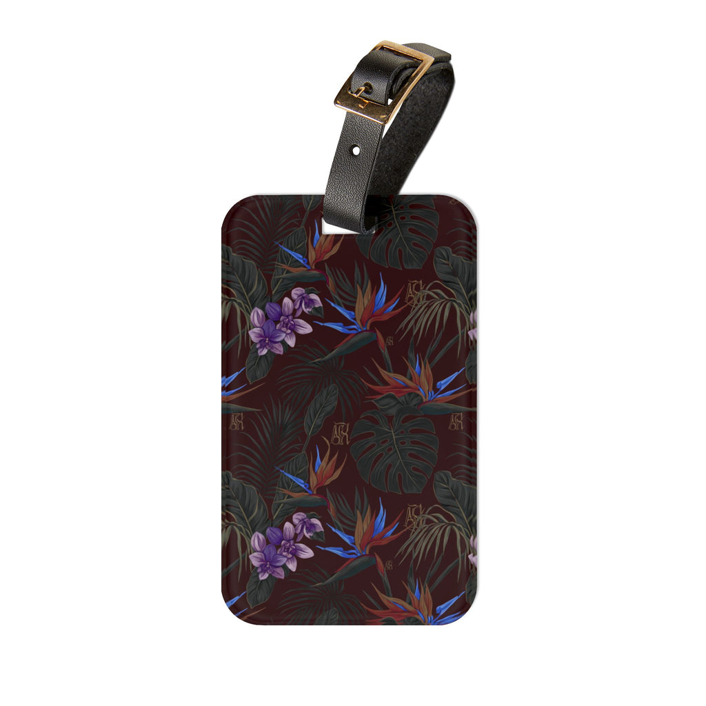 Tropical Floral Luggage Tag – Dark Botanical Orchid Travel ID
