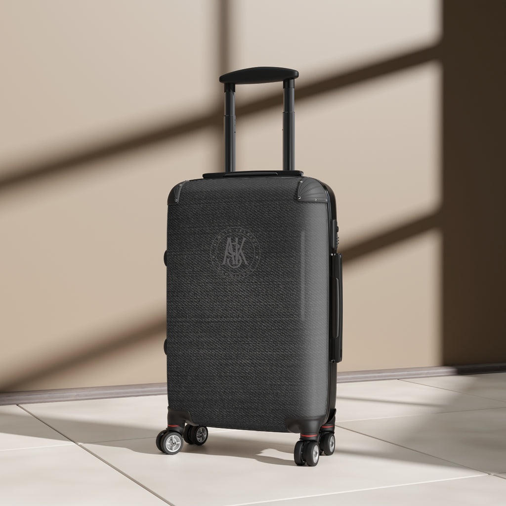 Carry-On Suitcase with Monogrammed Circle Logo — Durable Black Travel Luggage