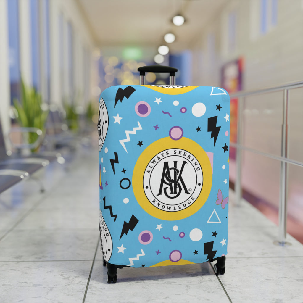 Retro Blue Luggage Cover with Monogram Emblem
