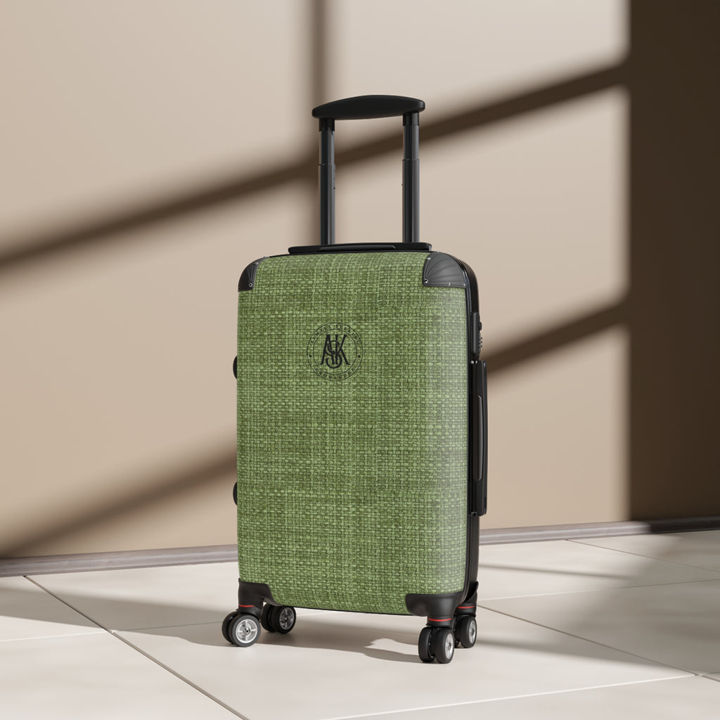Green Linen Monogram Suitcase — Personalized Carry-On Luggage