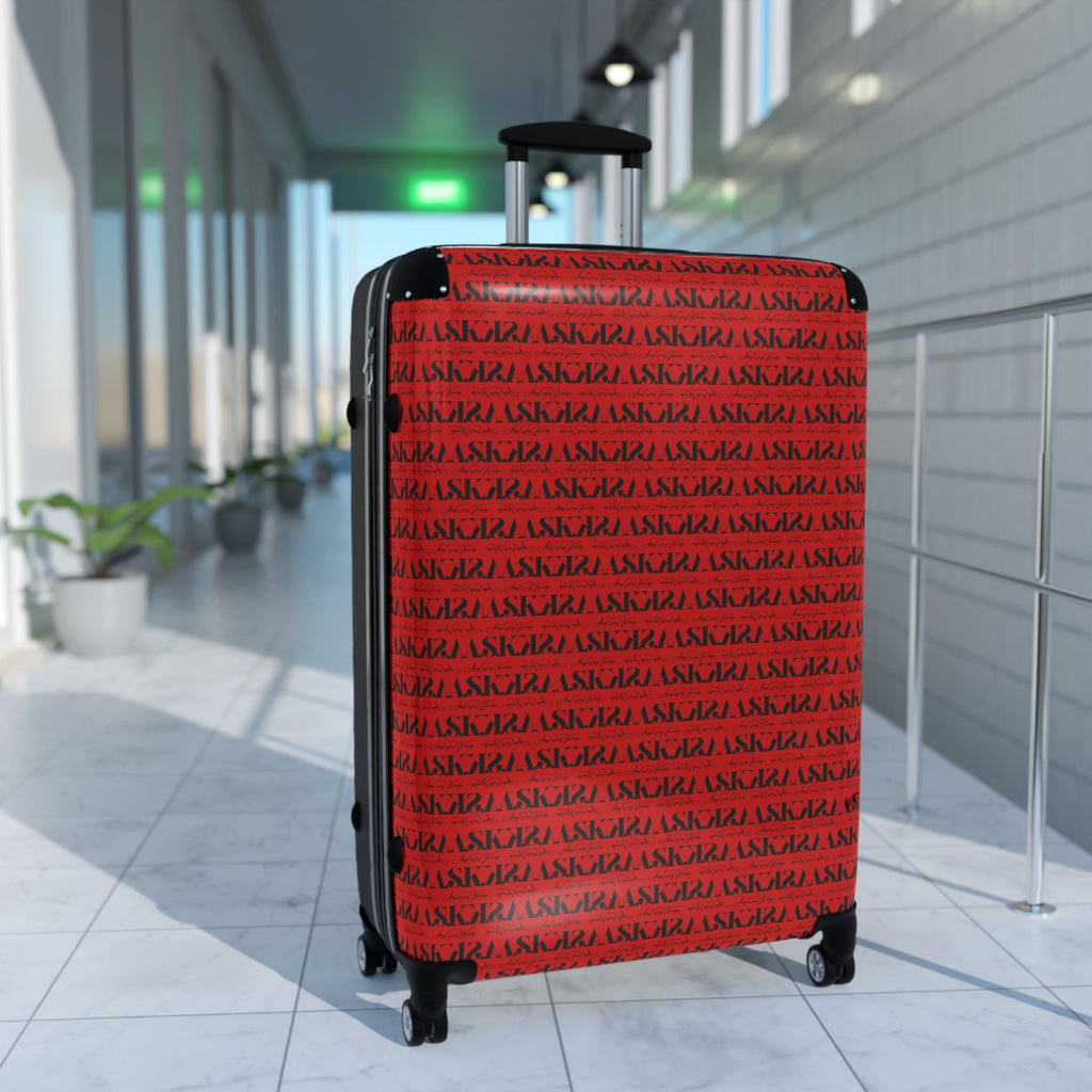 Red Script Pattern Carry-On Suitcase – Travel Luggage with Repeating Text Design