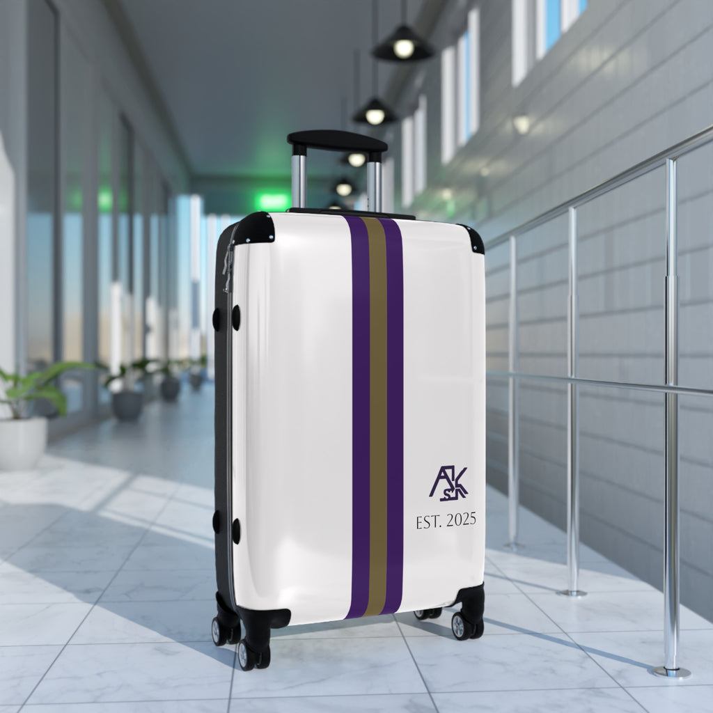 Striped Monogram Carry-On Suitcase — Personalized "AK" Est. 2023 Travel Luggage