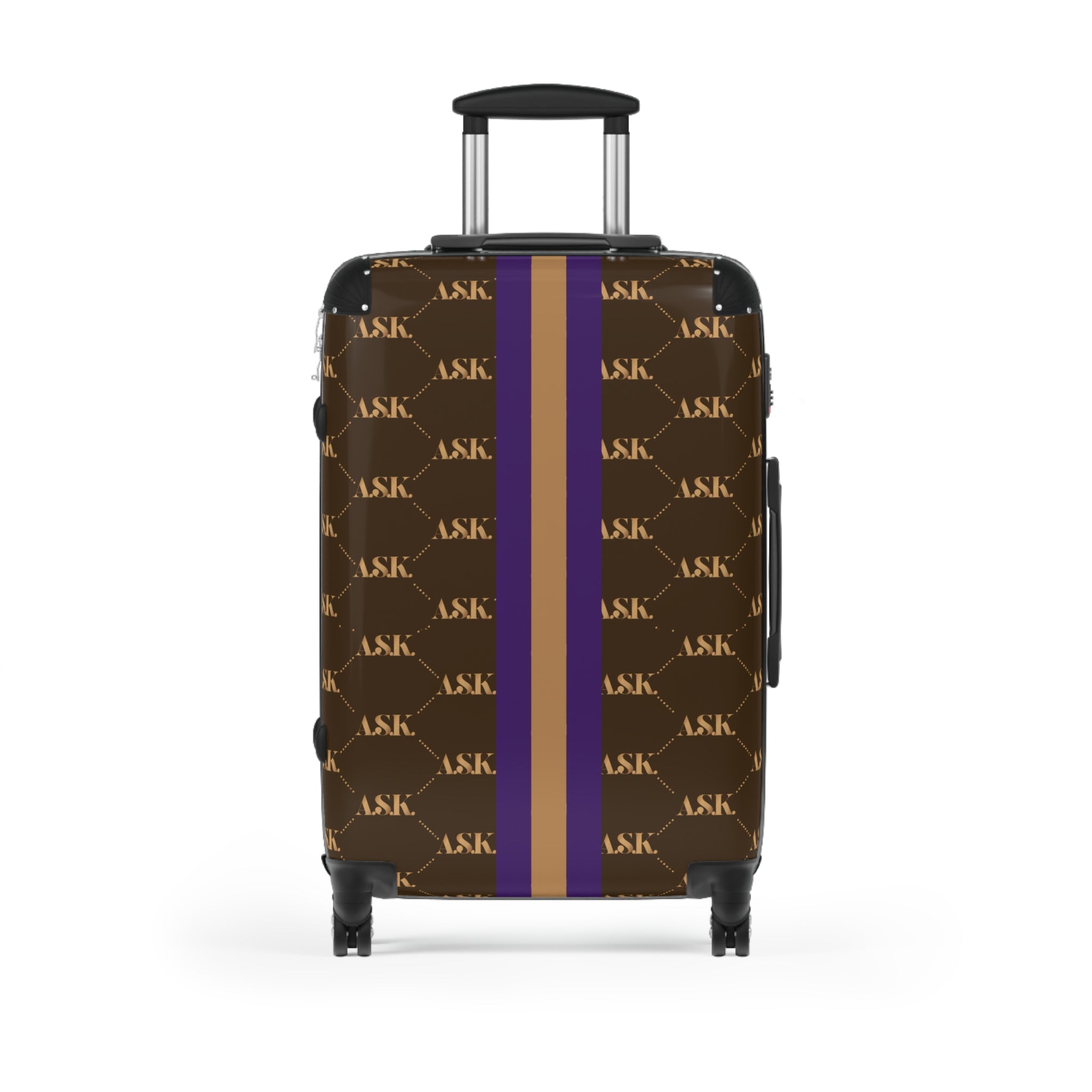 Monogram Stripe Suitcase — Luxury Brown & Purple Carry-On with Repeat Logo