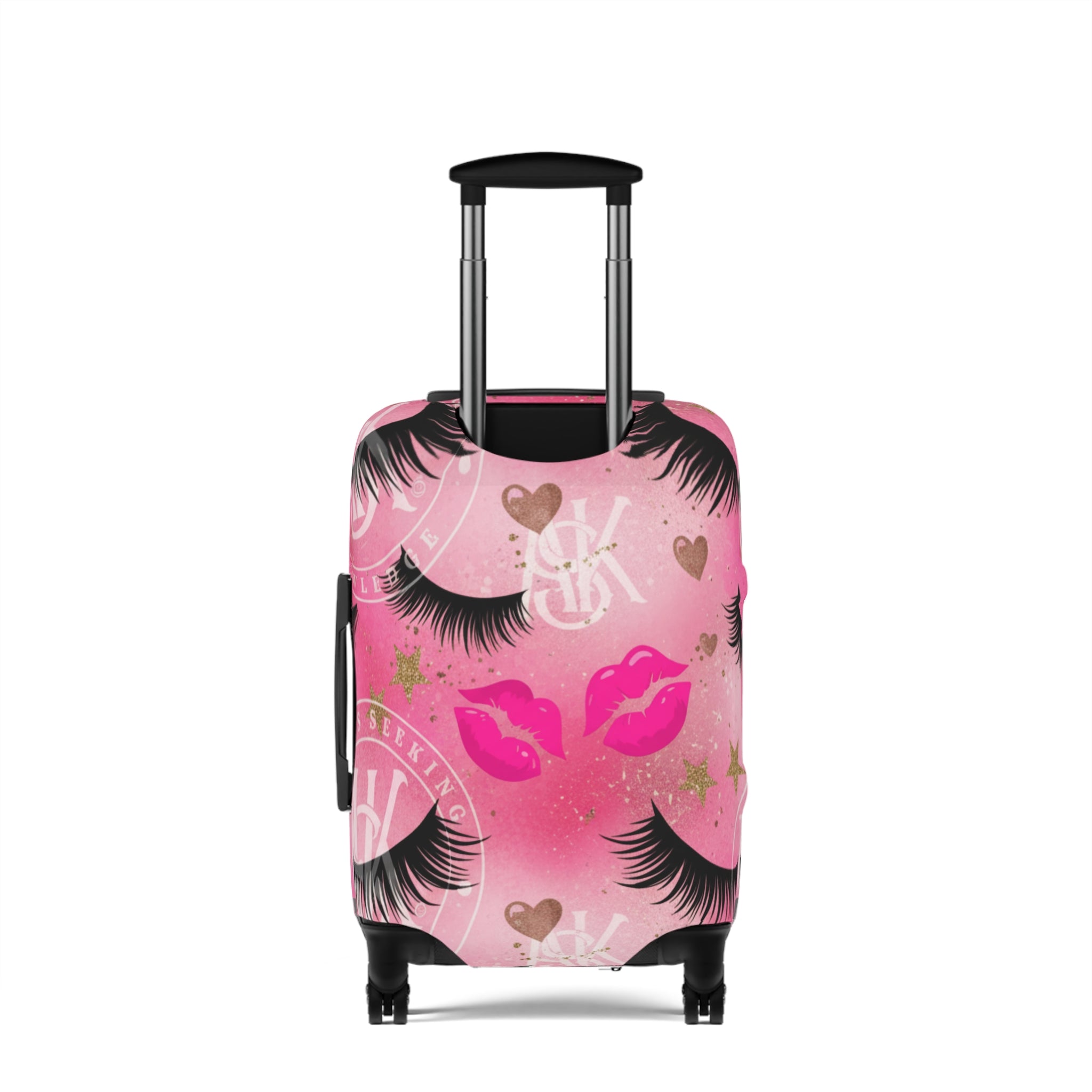 Pink Kiss & Lashes Luggage Cover — Cute Travel Protector for Women