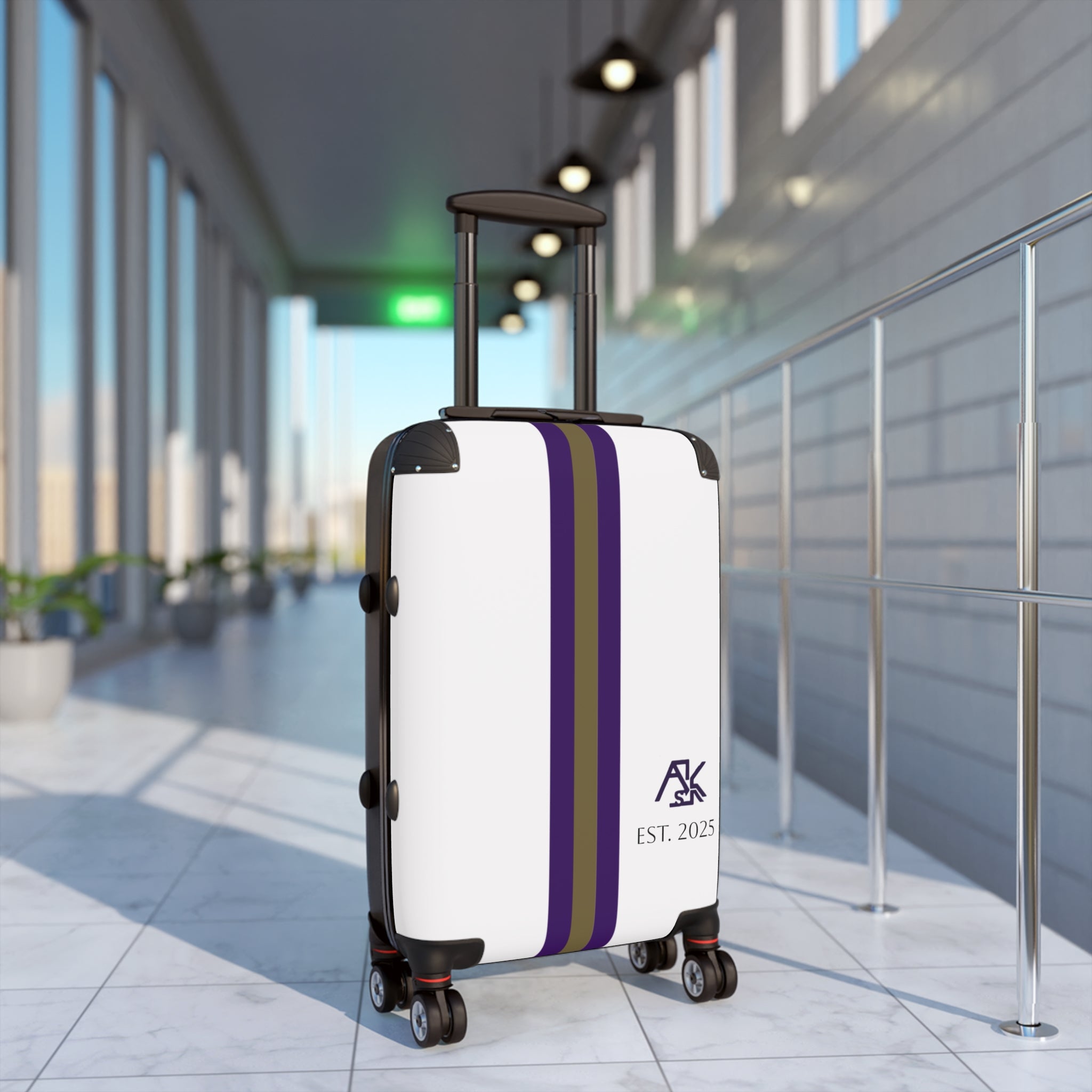 Striped Monogram Carry-On Suitcase — Personalized "AK" Est. 2023 Travel Luggage