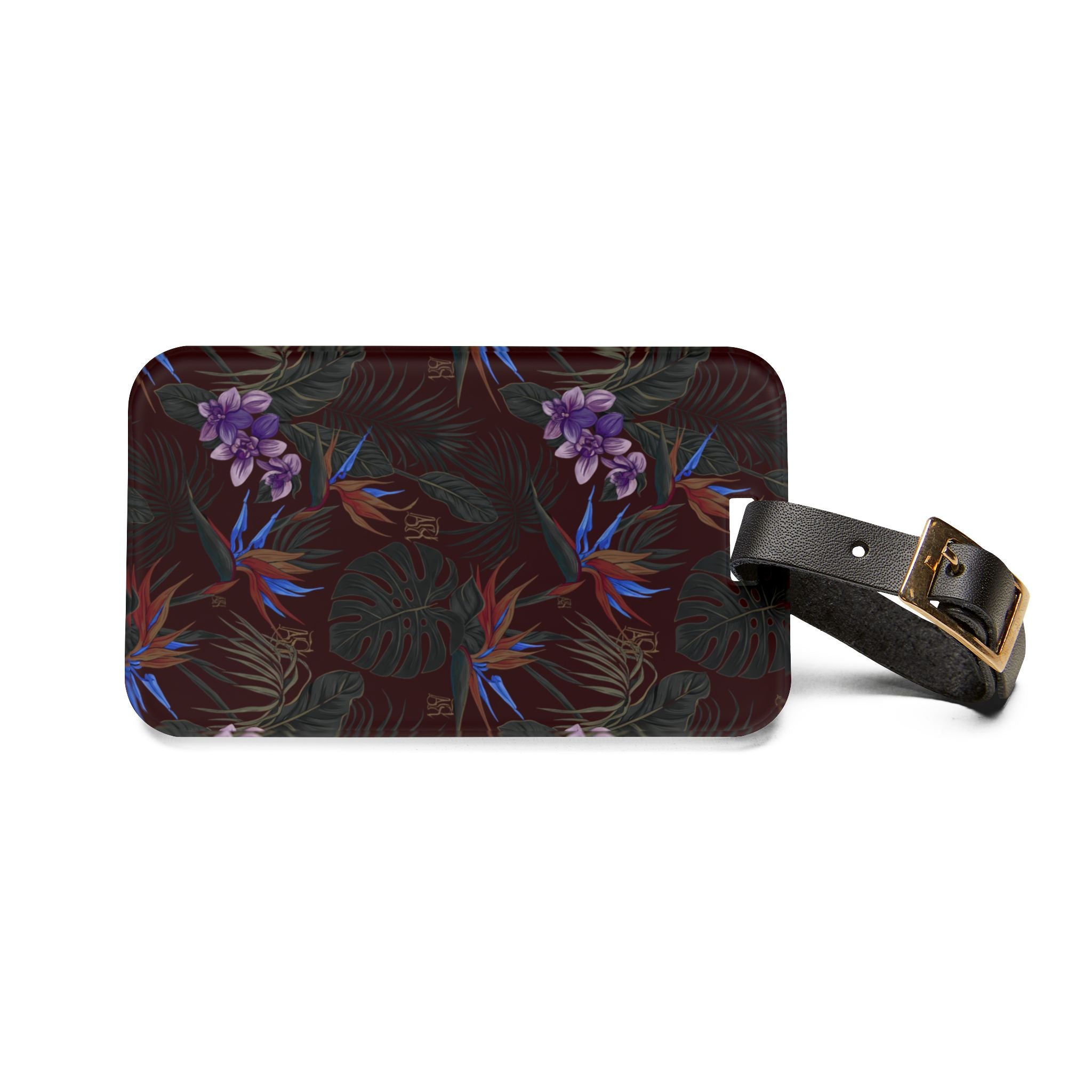Tropical Floral Luggage Tag – Dark Botanical Orchid Travel ID