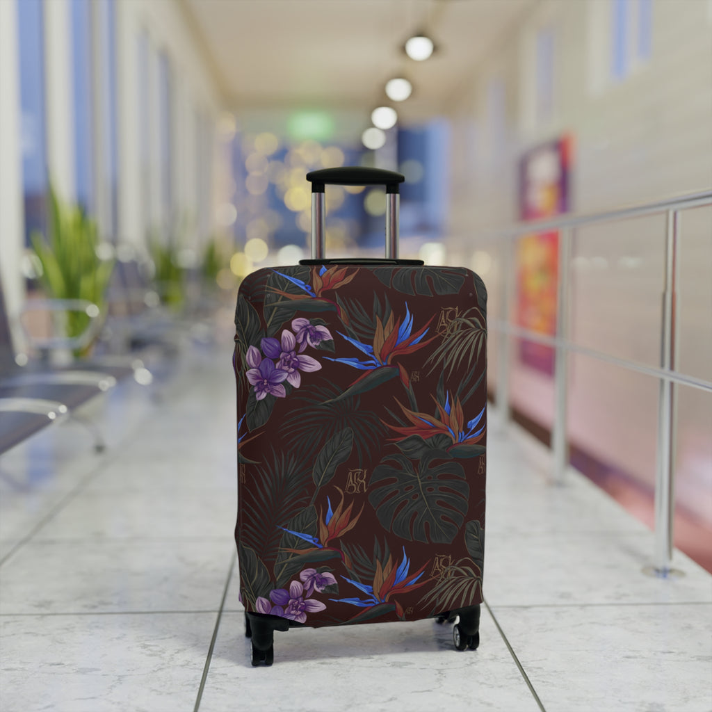 Tropical Night Luggage Cover — Dark Floral Suitcase Protector