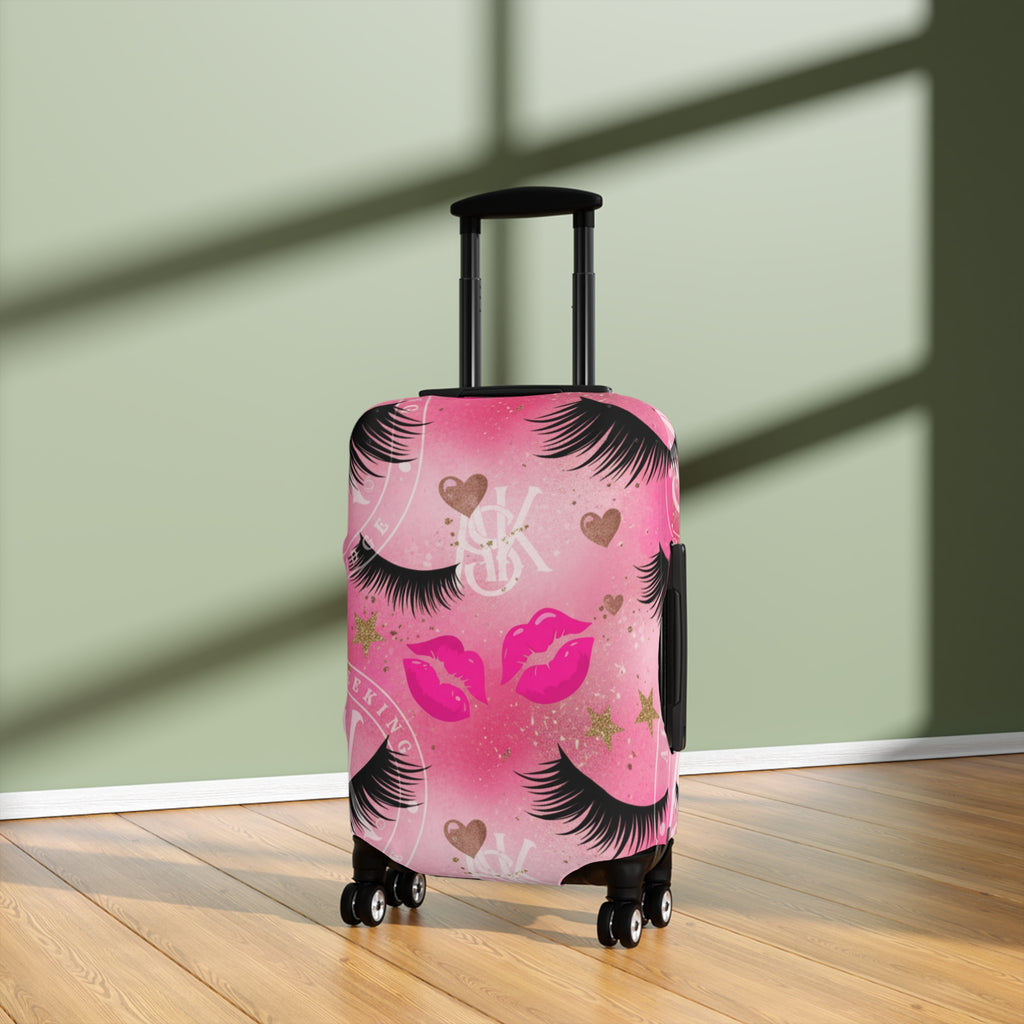 Pink Kiss & Lashes Luggage Cover — Cute Travel Protector for Women