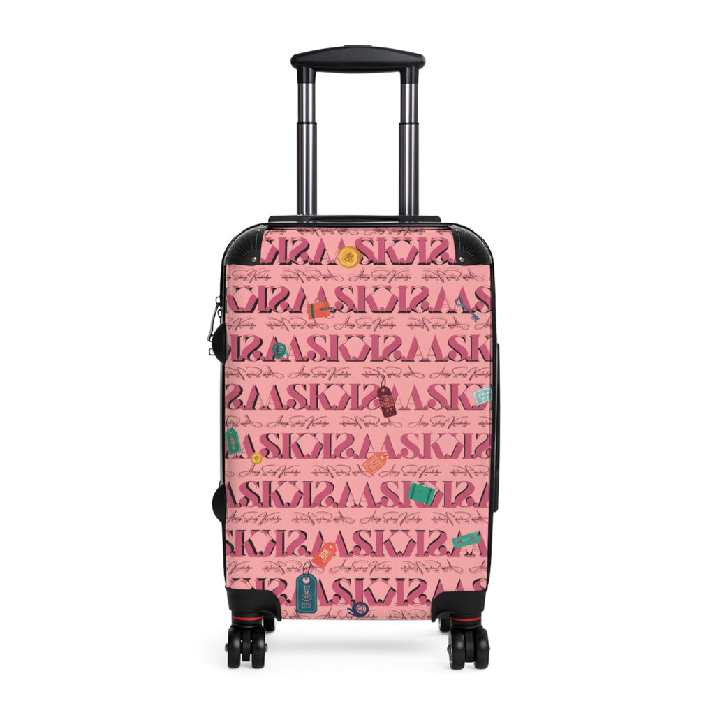 Suitcase — Pink Travel Luggage with Retro Pattern | Personalized Carry-On